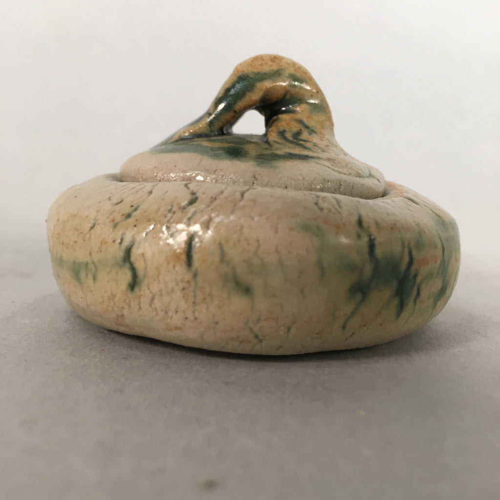 Japanese Ceramic Incense Container Vtg Pottery Kogo Round Oribe PP399