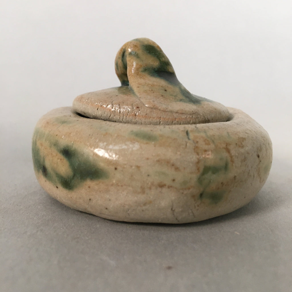 Japanese Ceramic Incense Container Vtg Pottery Kogo Round Oribe PP399