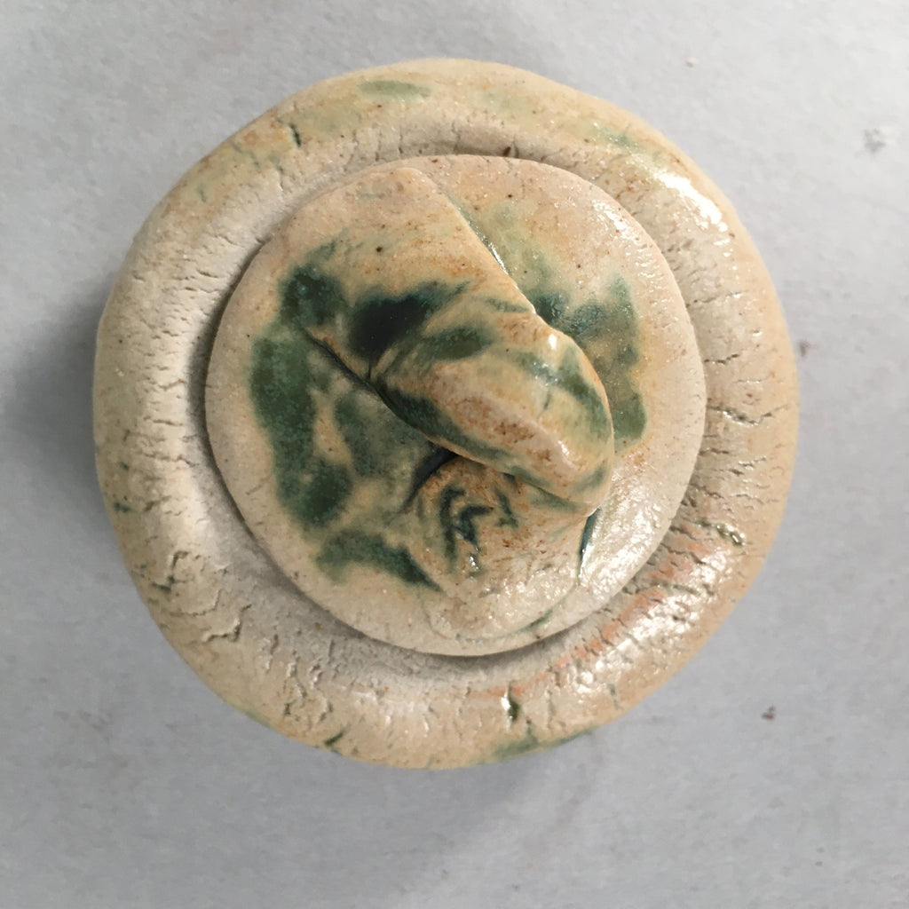 Japanese Ceramic Incense Container Vtg Pottery Kogo Round Oribe PP399