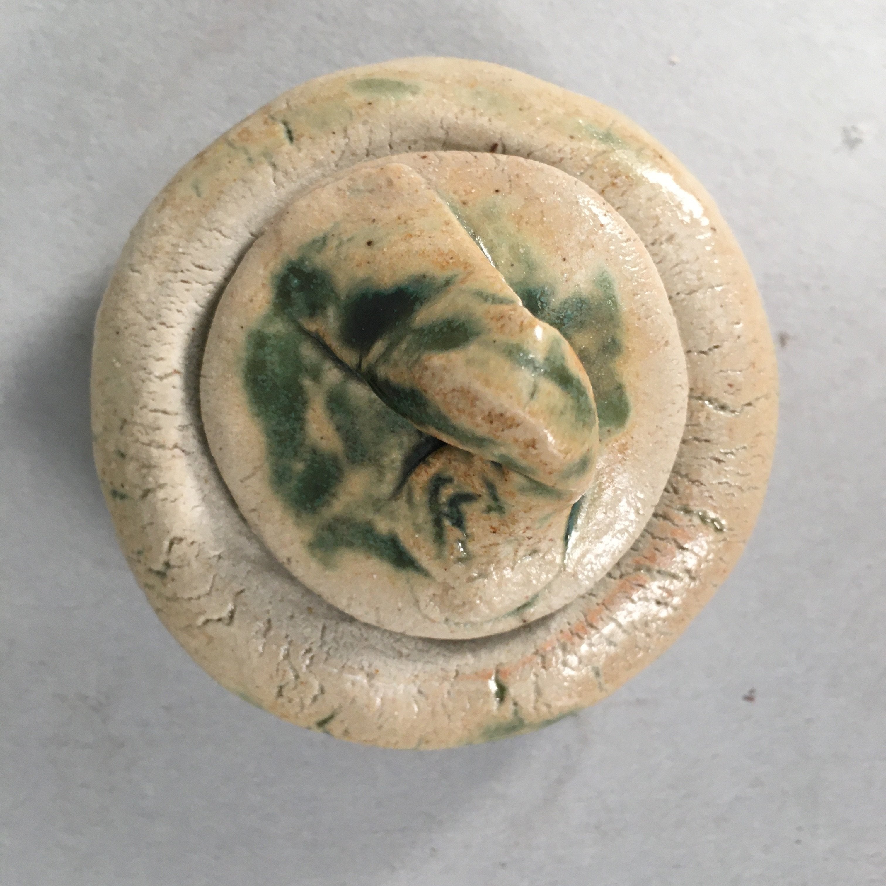 Japanese Ceramic Incense Container Vtg Pottery Kogo Round Oribe PP399