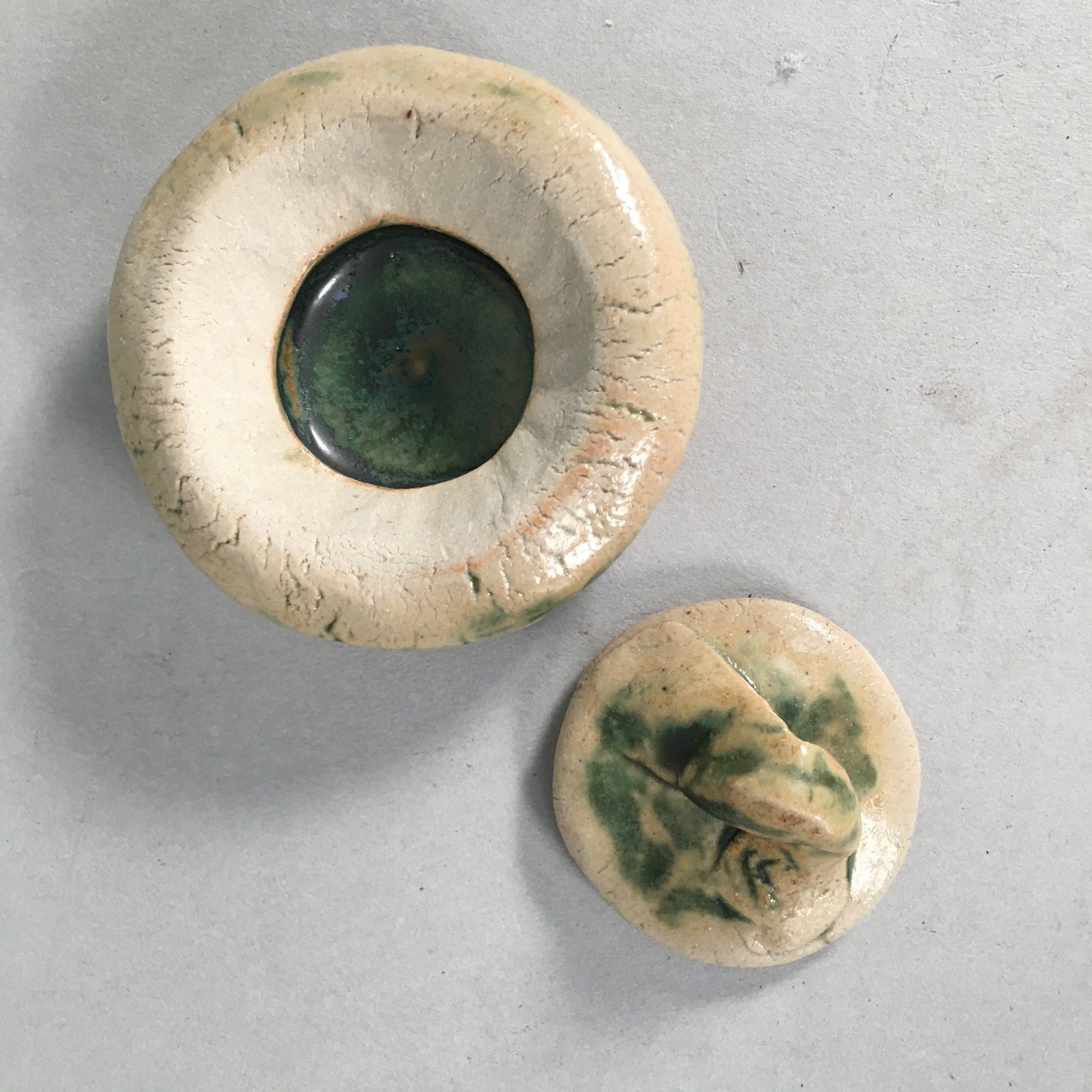 Japanese Ceramic Incense Container Vtg Pottery Kogo Round Oribe PP399