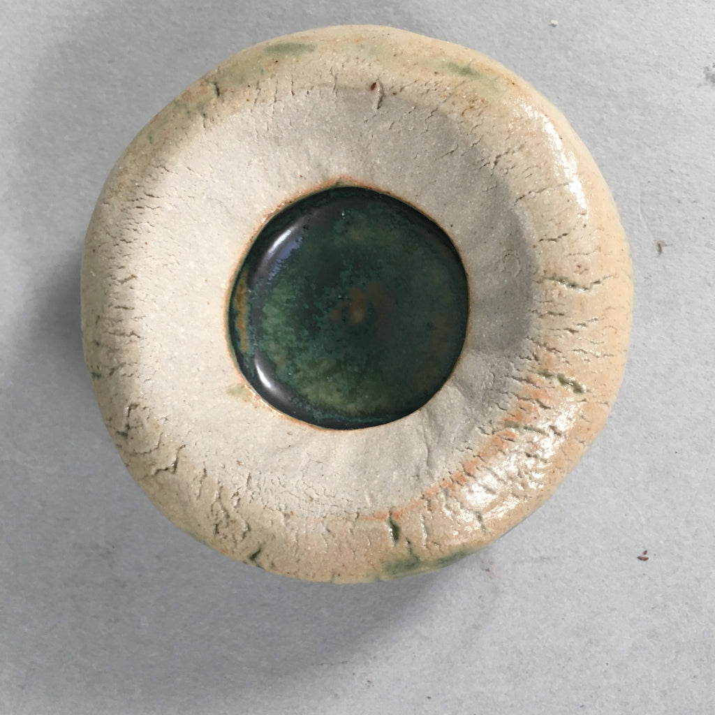 Japanese Ceramic Incense Container Vtg Pottery Kogo Round Oribe PP399