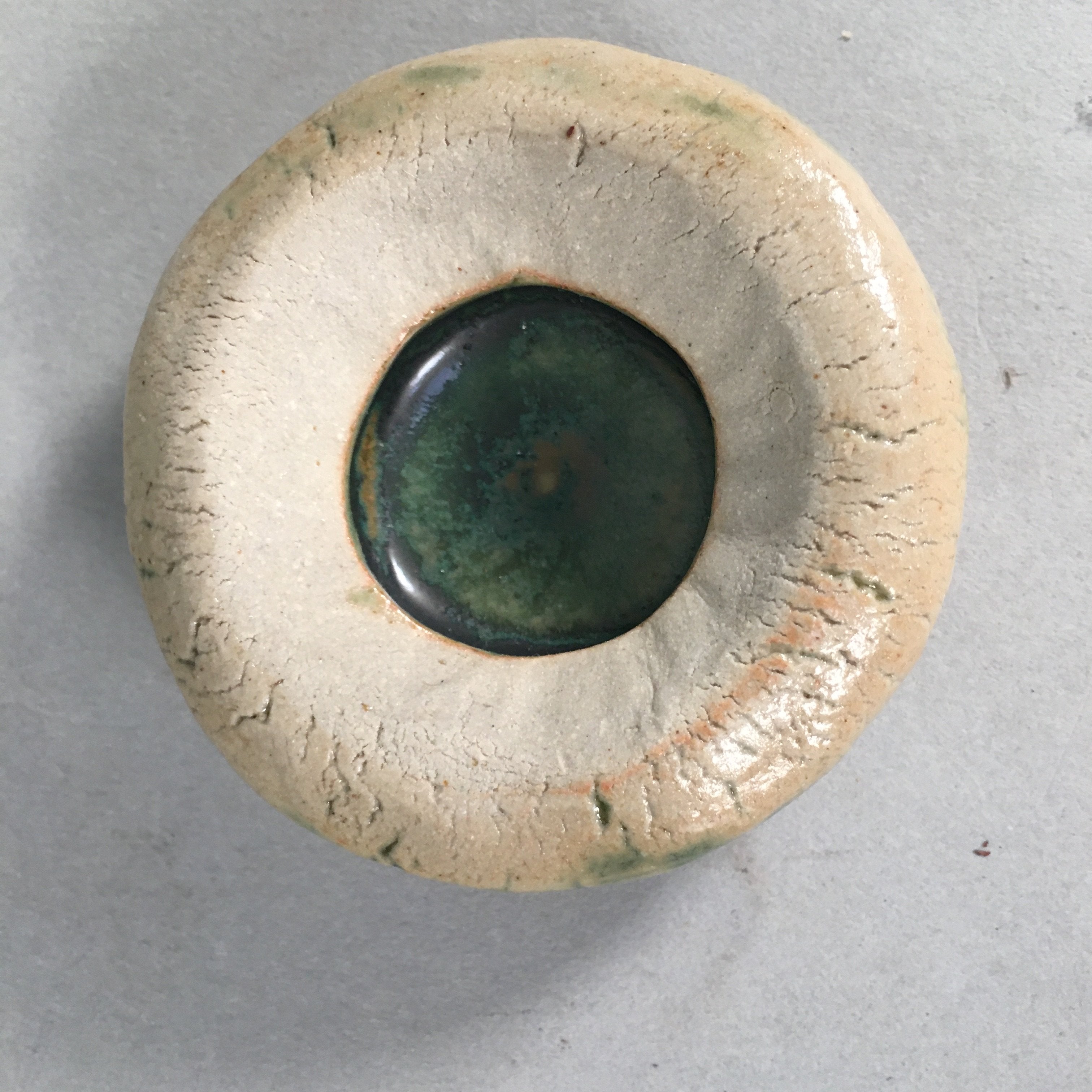 Japanese Ceramic Incense Container Vtg Pottery Kogo Round Oribe PP399