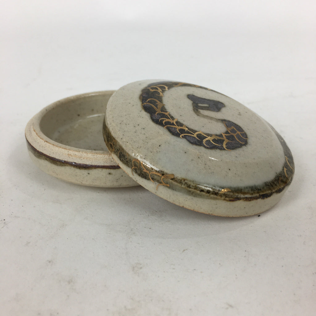 Japanese Ceramic Incense Container Vtg Pottery Kogo Round Zodiac Snake PP778