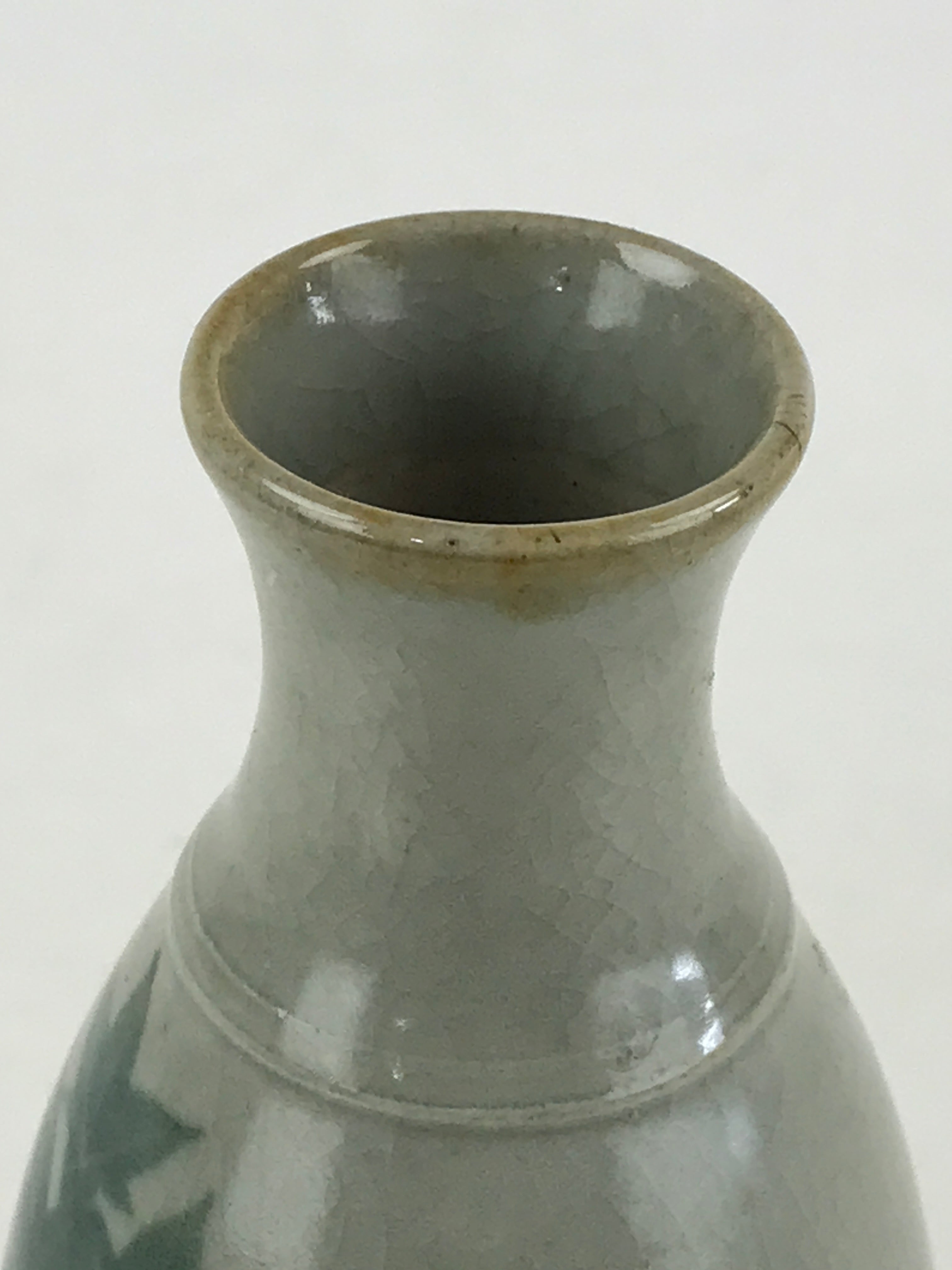 Japanese Ceramic Inuyama Ware Sake Bottle Vtg Pottery Yakimono Tokkuri Gray TS48