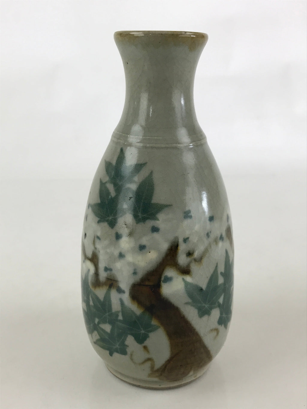 Japanese Ceramic Inuyama Ware Sake Bottle Vtg Pottery Yakimono Tokkuri Gray TS48