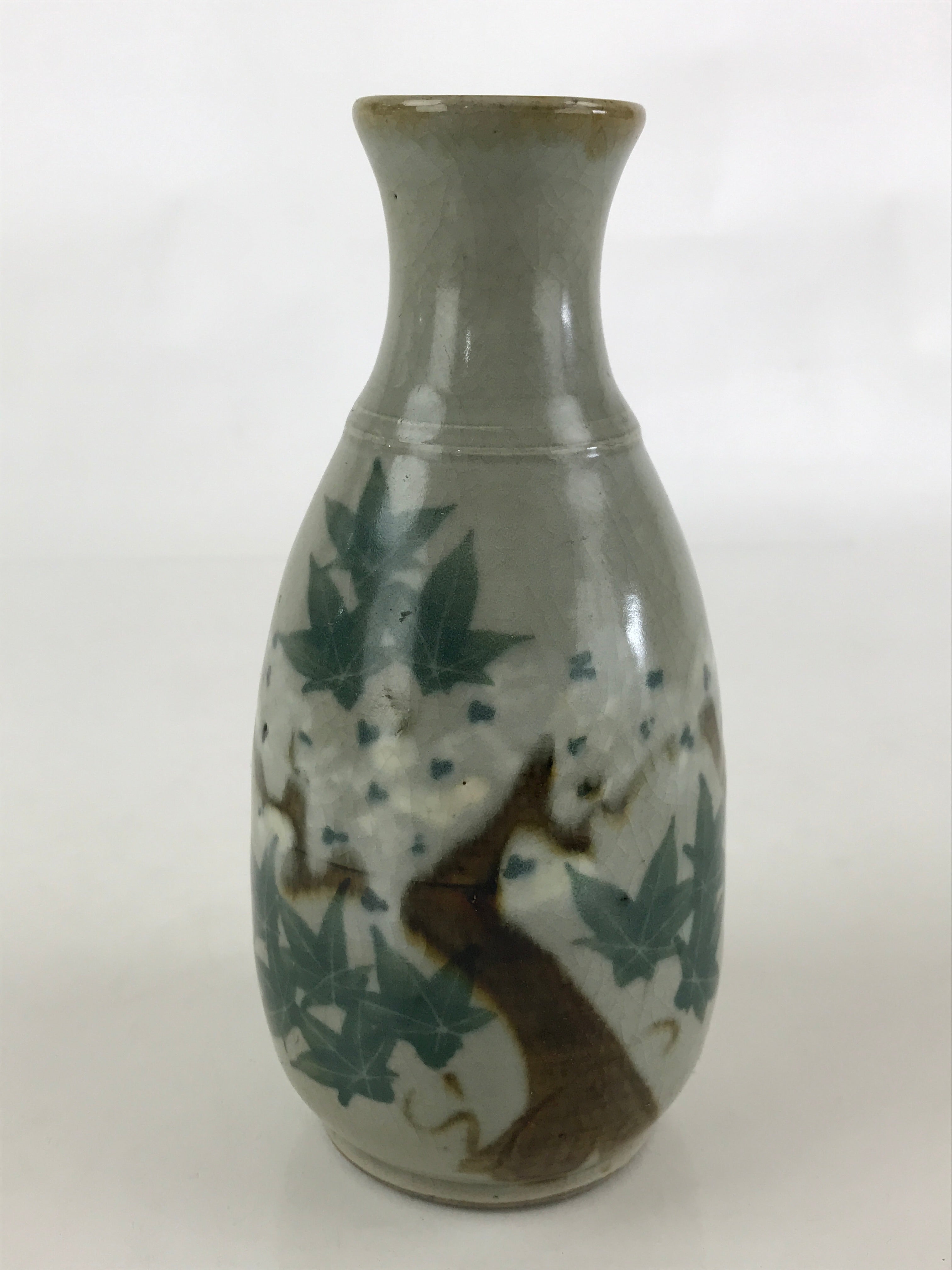 Japanese Ceramic Inuyama Ware Sake Bottle Vtg Pottery Yakimono Tokkuri Gray TS48