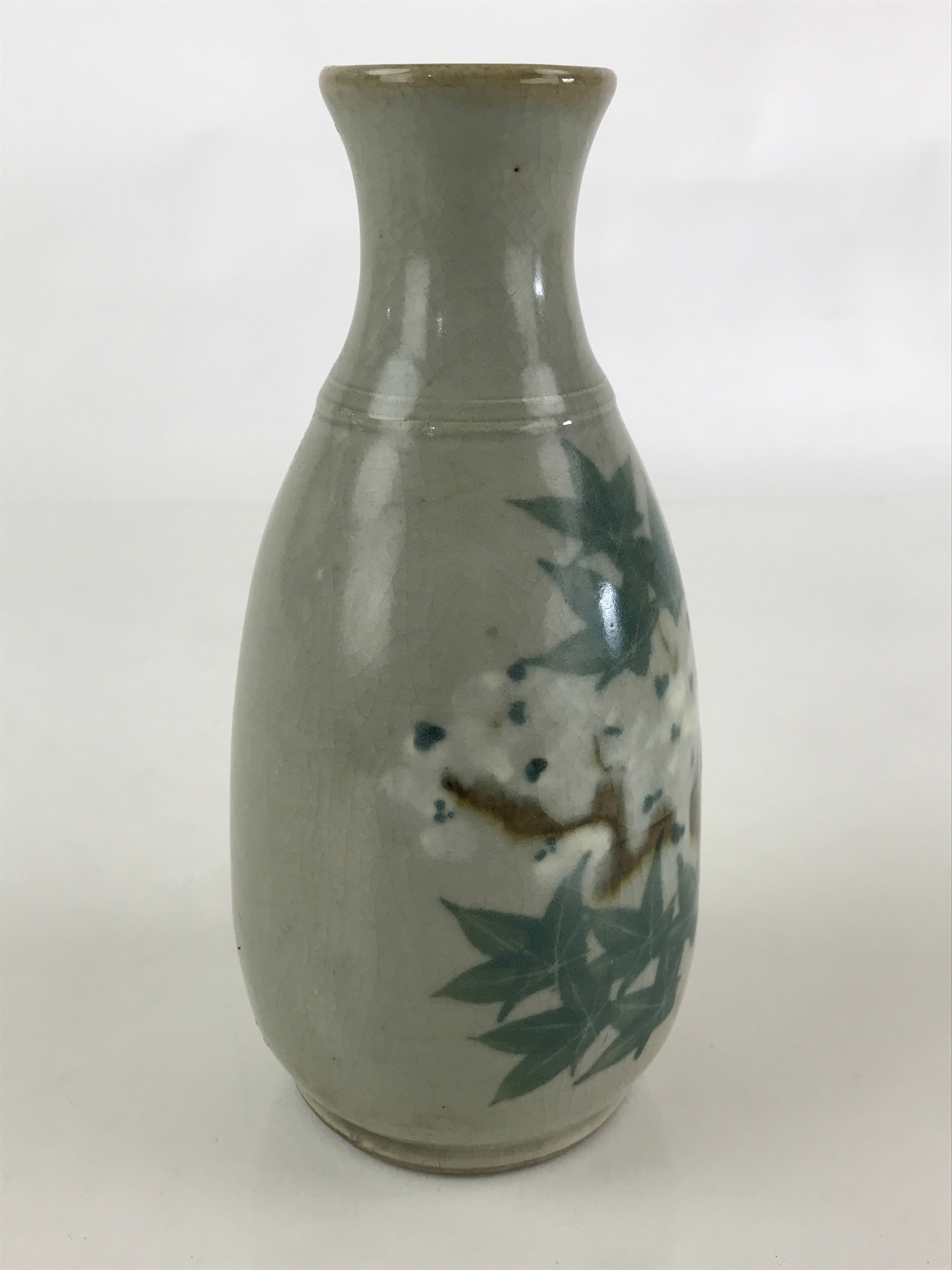 Japanese Ceramic Inuyama Ware Sake Bottle Vtg Pottery Yakimono Tokkuri Gray TS48