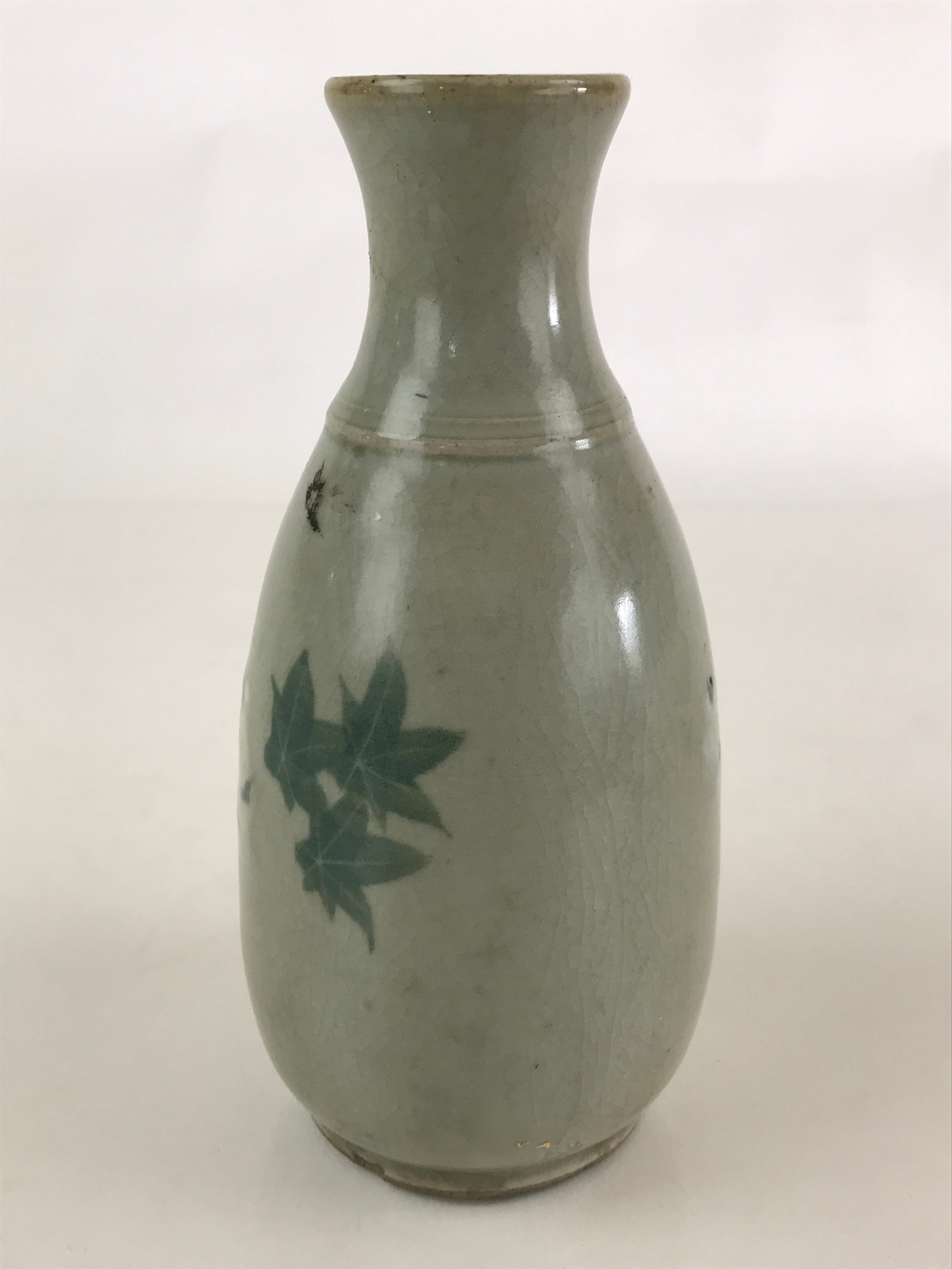Japanese Ceramic Inuyama Ware Sake Bottle Vtg Pottery Yakimono Tokkuri Gray TS48