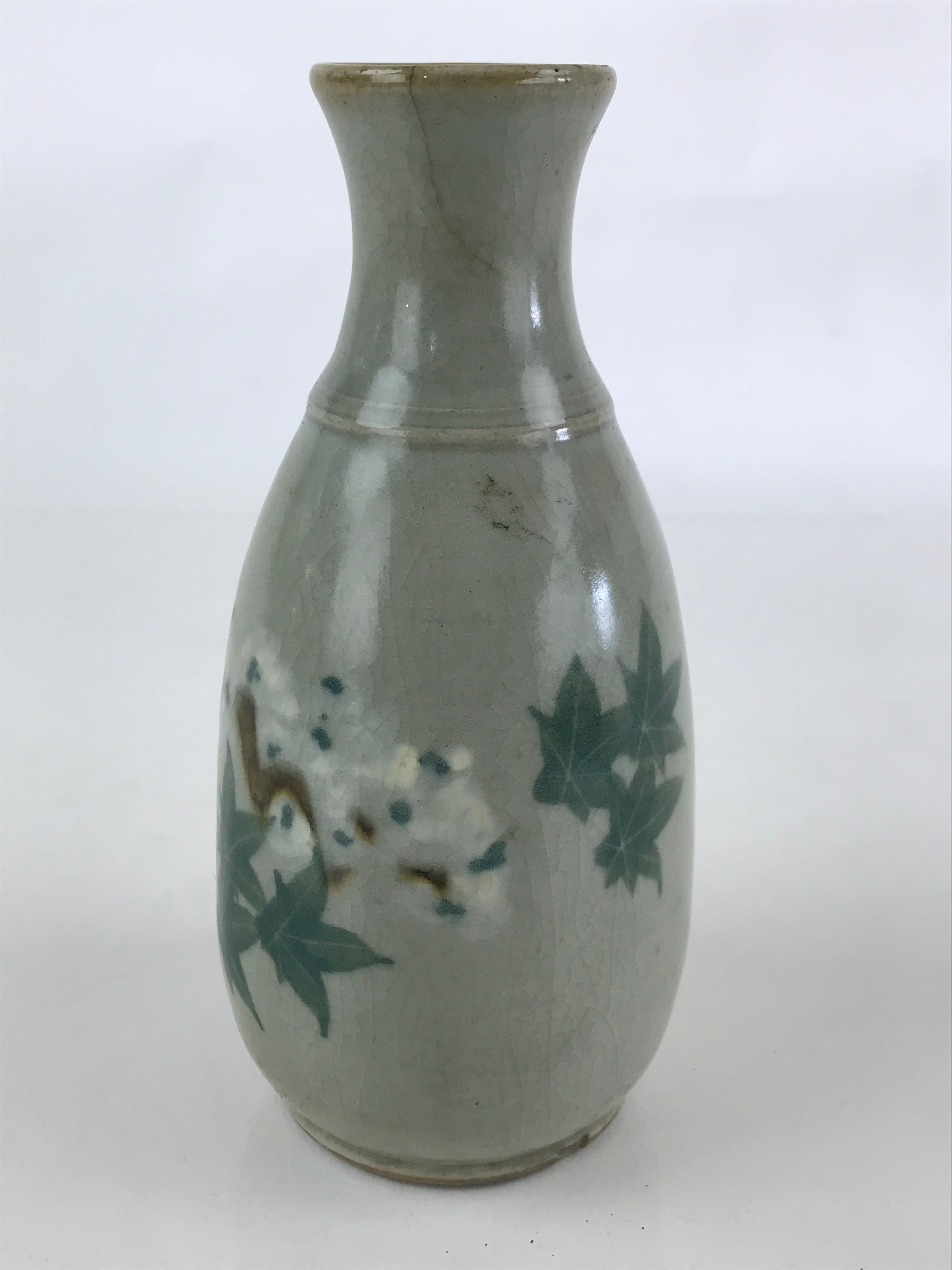 Japanese Ceramic Inuyama Ware Sake Bottle Vtg Pottery Yakimono Tokkuri Gray TS48