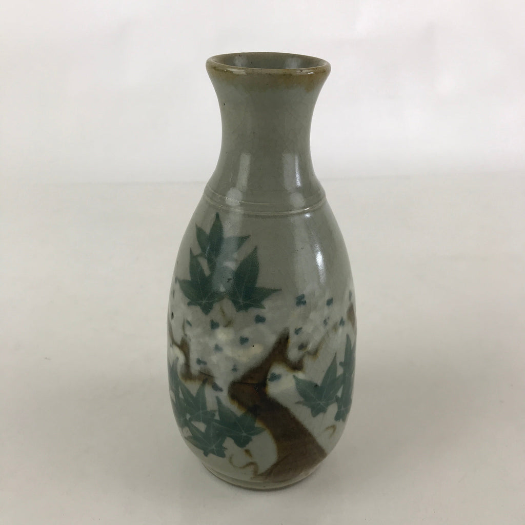 Japanese Ceramic Inuyama Ware Sake Bottle Vtg Pottery Yakimono Tokkuri Gray TS48