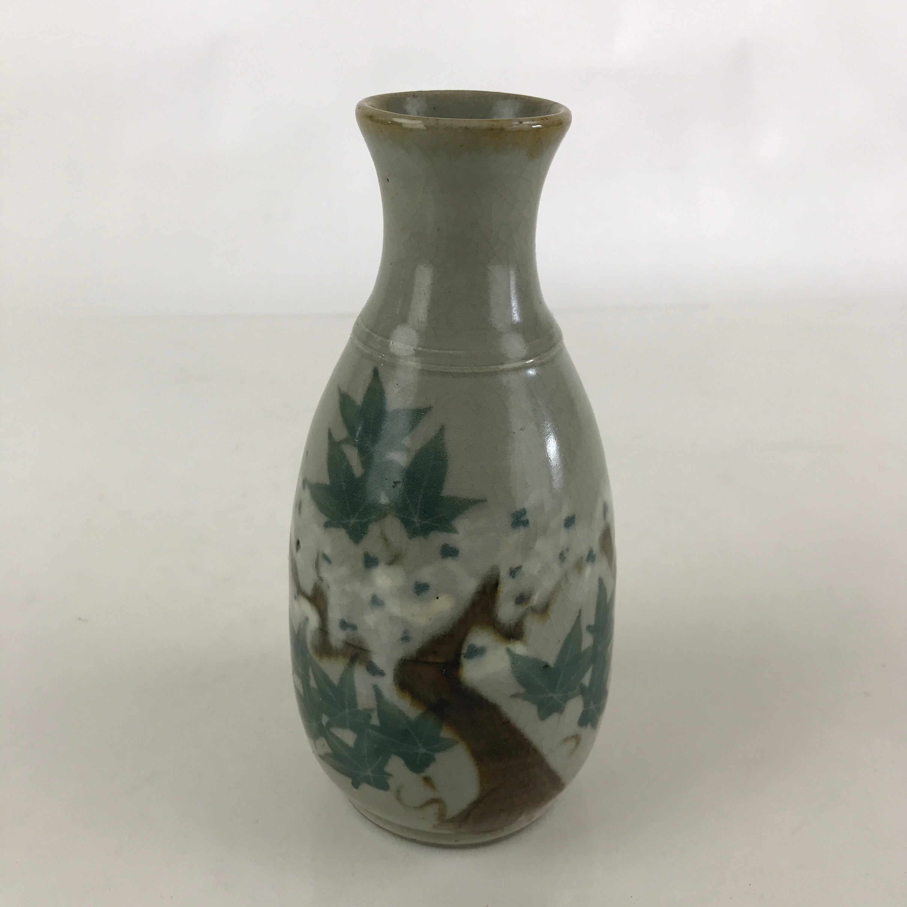 Japanese Ceramic Inuyama Ware Sake Bottle Vtg Pottery Yakimono Tokkuri Gray TS48