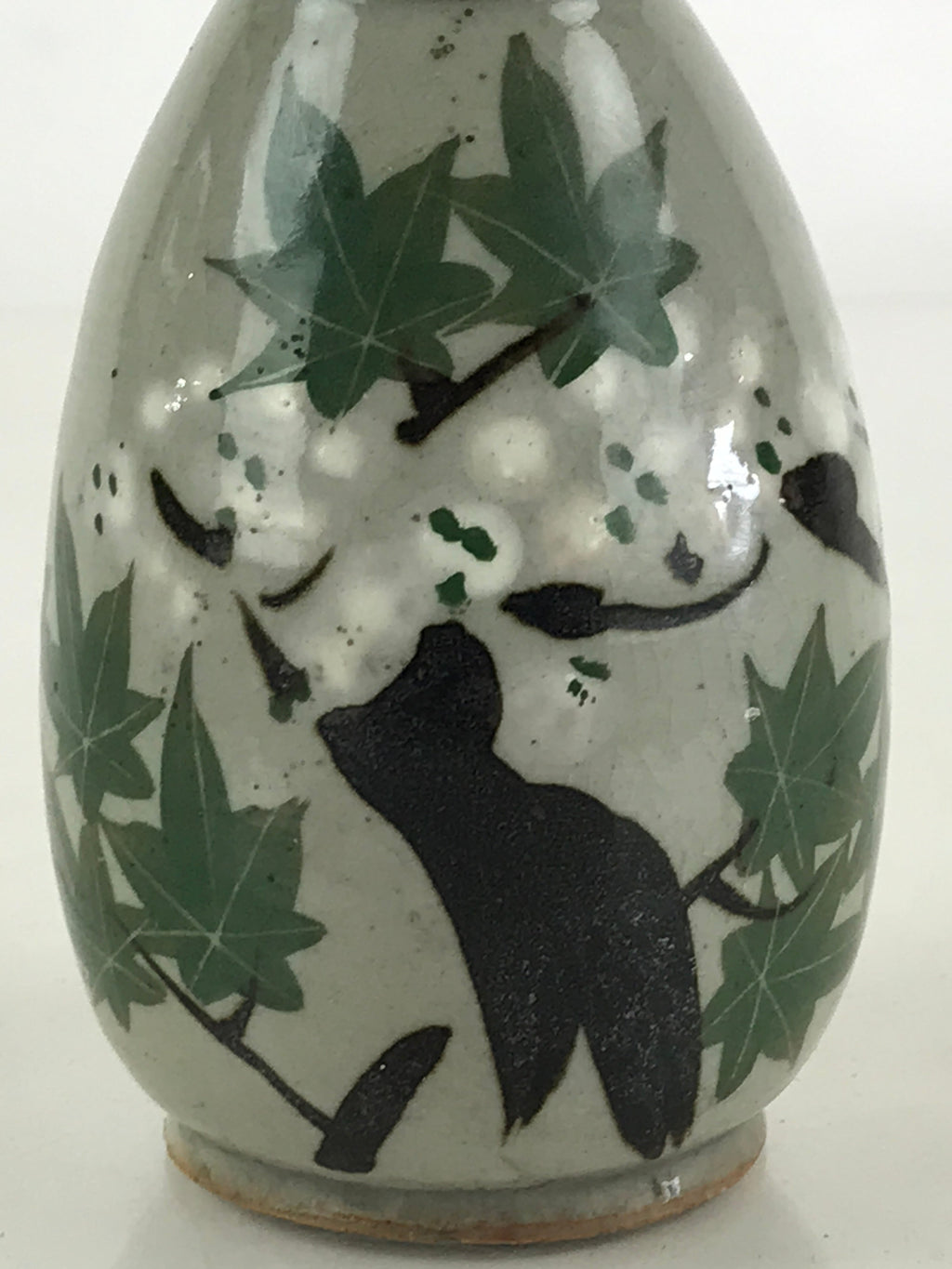 Japanese Ceramic Inuyama Ware Sake Bottle Vtg Pottery Yakimono Tokkuri Gray TS49