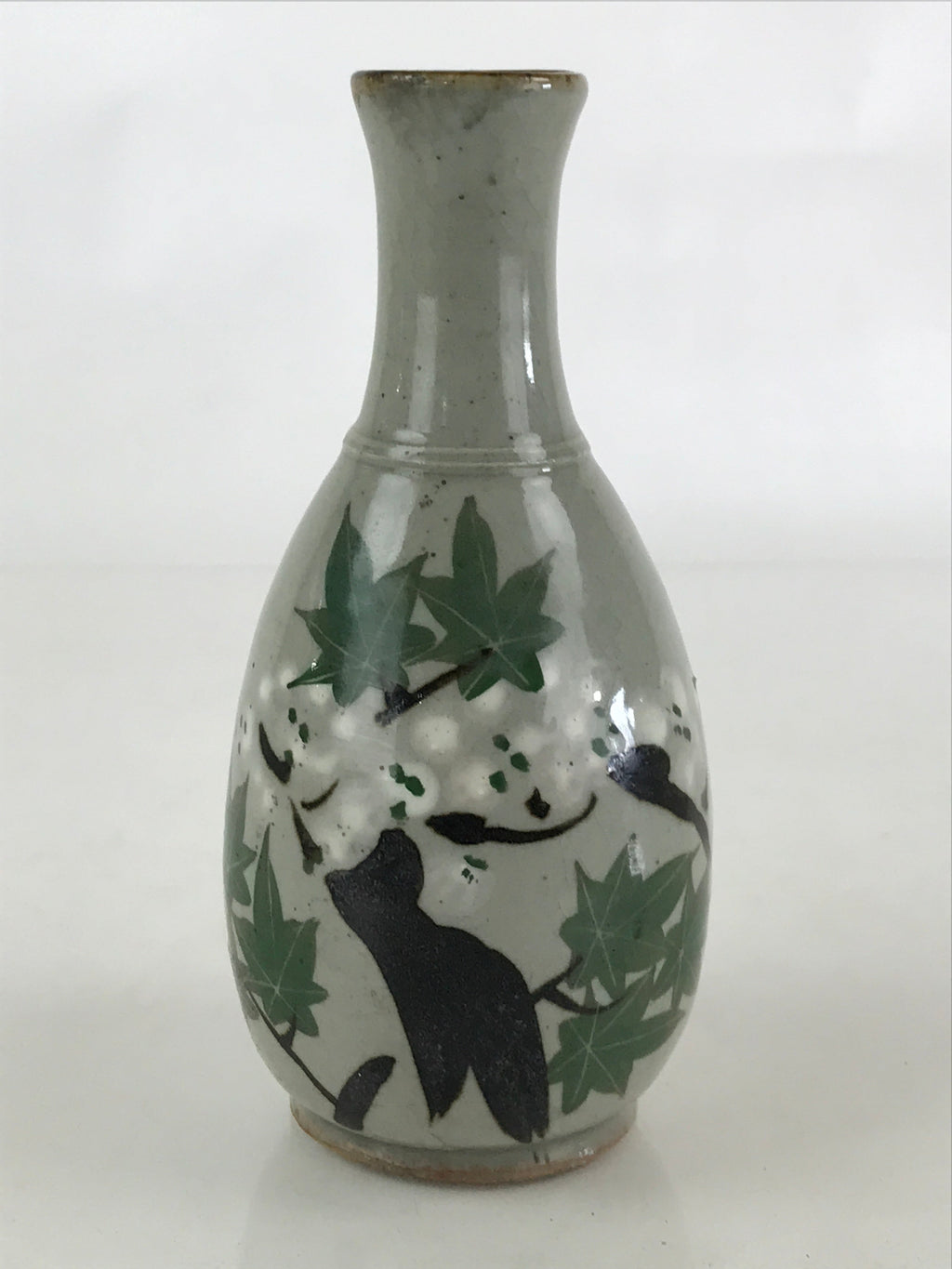 Japanese Ceramic Inuyama Ware Sake Bottle Vtg Pottery Yakimono Tokkuri Gray TS49