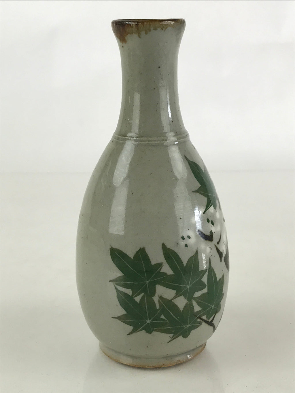 Japanese Ceramic Inuyama Ware Sake Bottle Vtg Pottery Yakimono Tokkuri Gray TS49