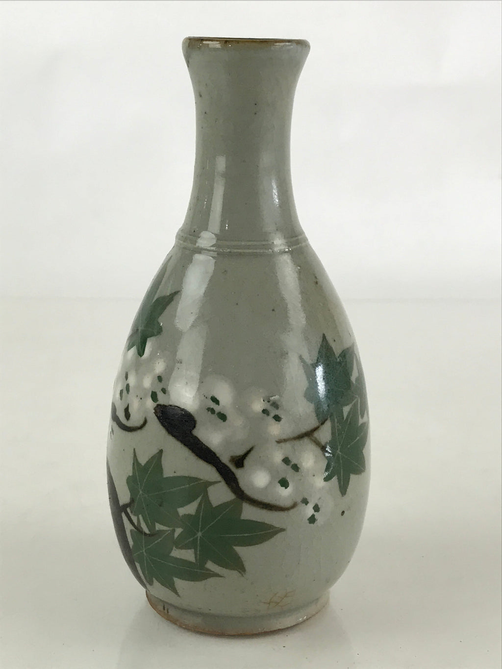 Japanese Ceramic Inuyama Ware Sake Bottle Vtg Pottery Yakimono Tokkuri Gray TS49