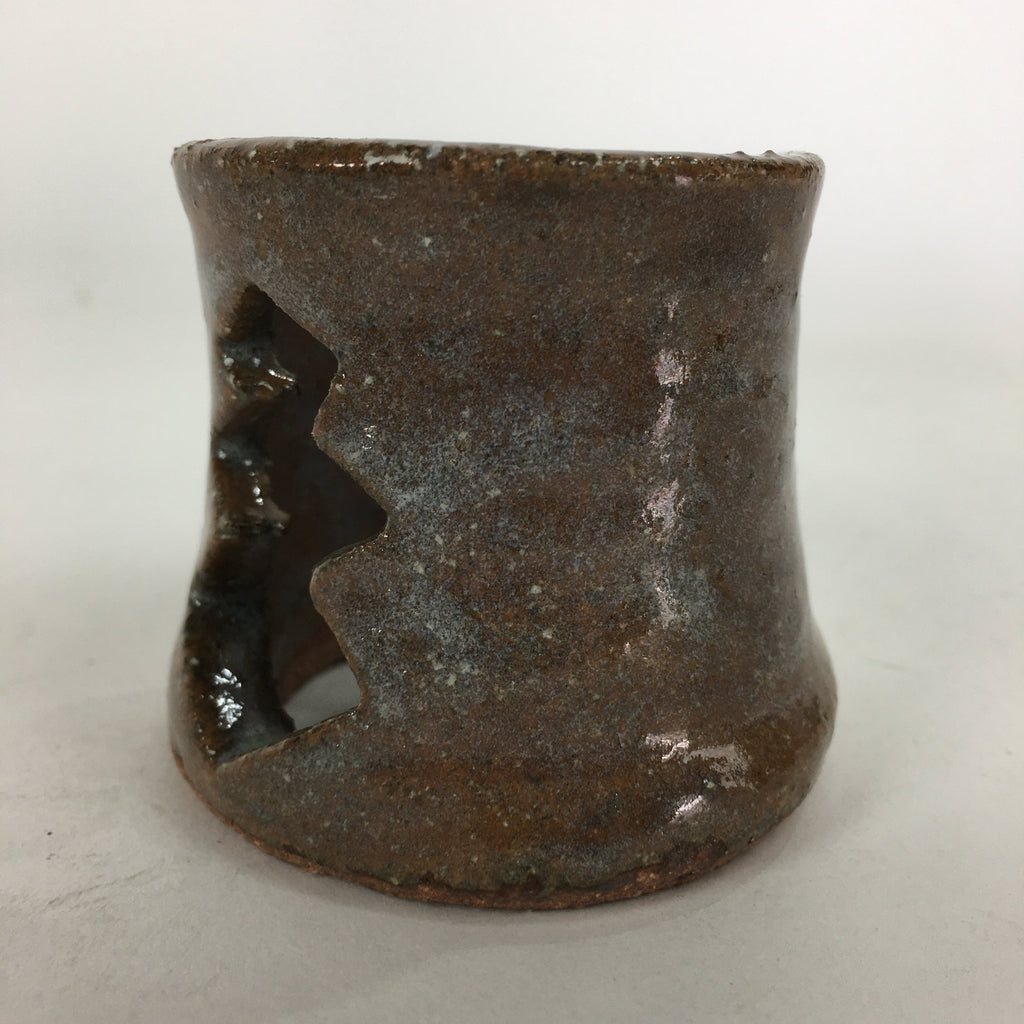 Japanese Ceramic Karatsu Ladle Rest Lid Stand Tea Ceremony Vtg Futaoki Brown TG1