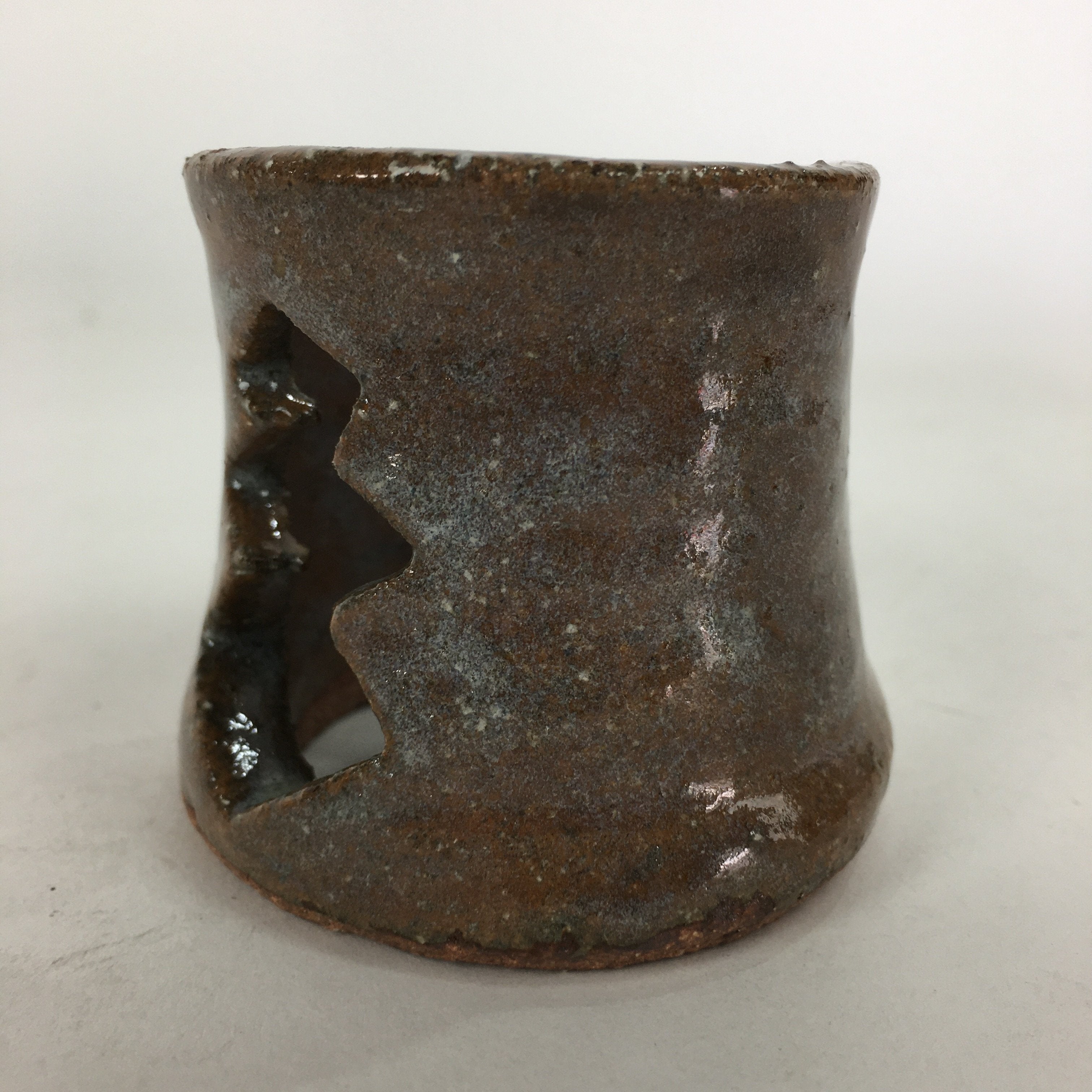 Japanese Ceramic Karatsu Ladle Rest Lid Stand Tea Ceremony Vtg Futaoki Brown TG1