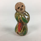 Japanese Ceramic Kimono Lady Doll Figurine Vtg Pottery Yellow Green Kimono KF571