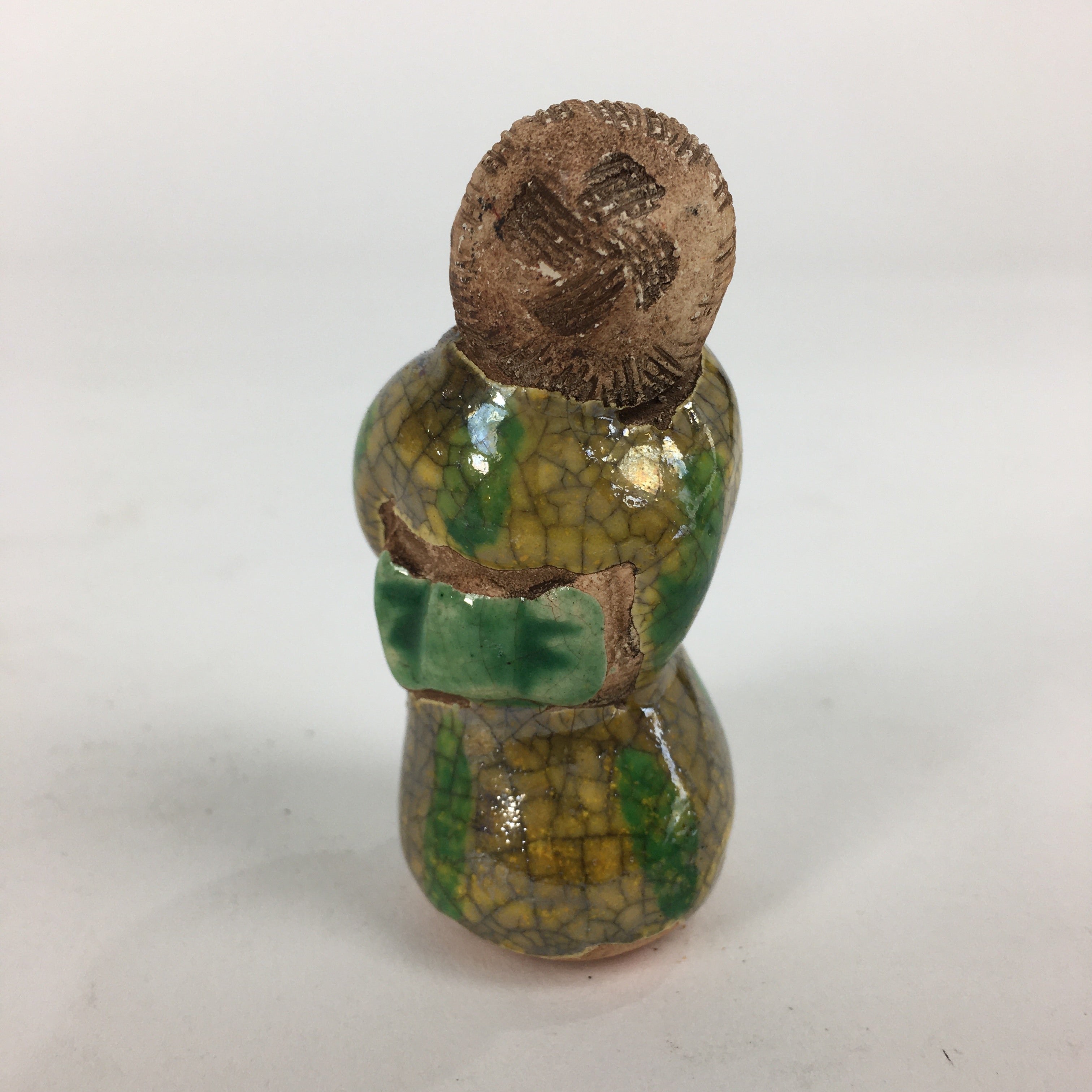 Japanese Ceramic Kimono Lady Doll Figurine Vtg Pottery Yellow Green Kimono KF571