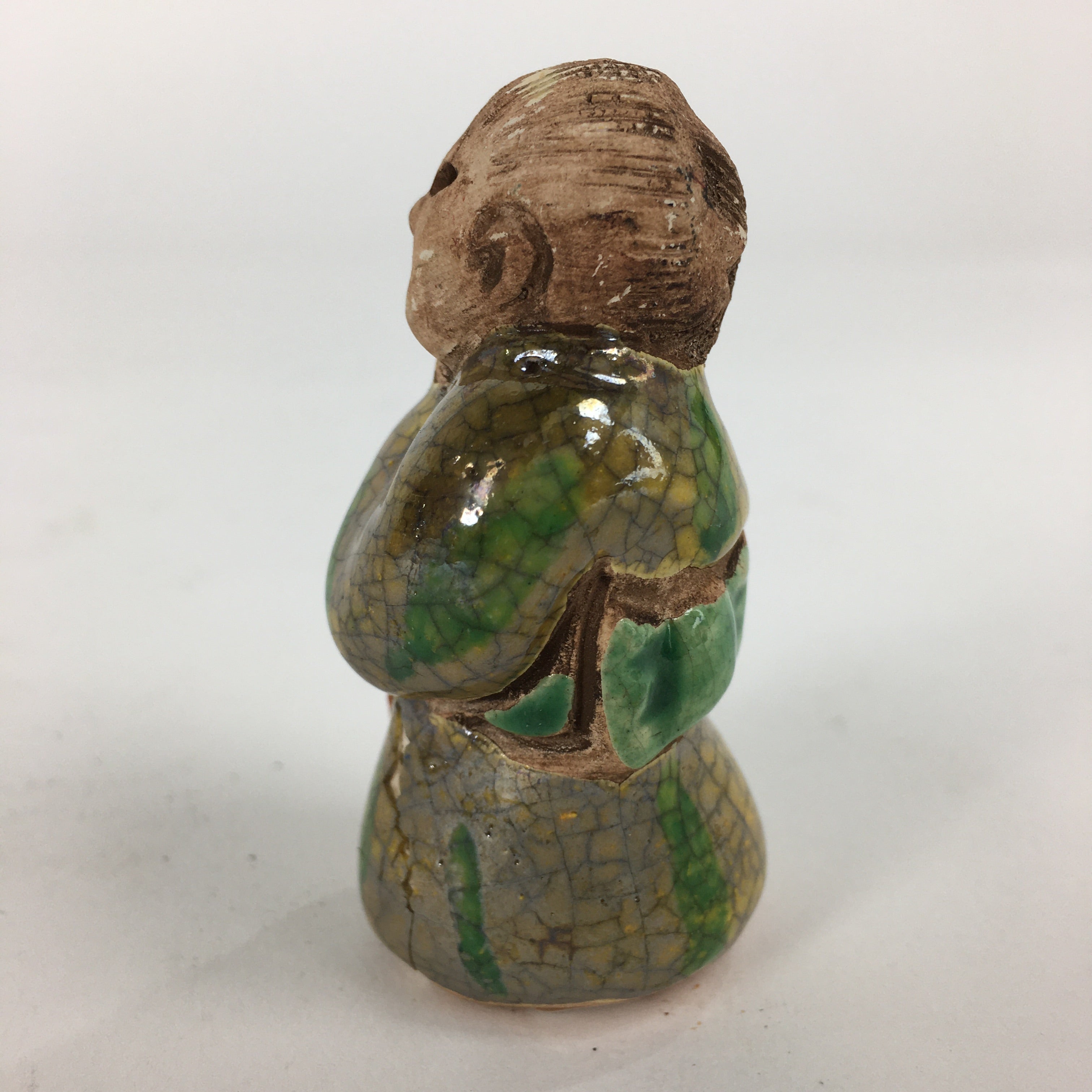Japanese Ceramic Kimono Lady Doll Figurine Vtg Pottery Yellow Green Kimono KF571