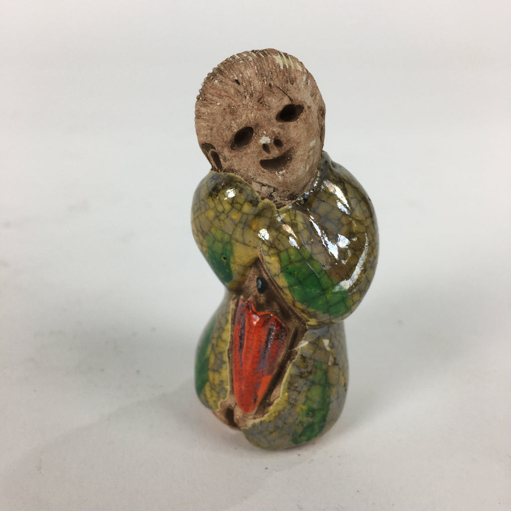 Japanese Ceramic Kimono Lady Doll Figurine Vtg Pottery Yellow Green Kimono KF571