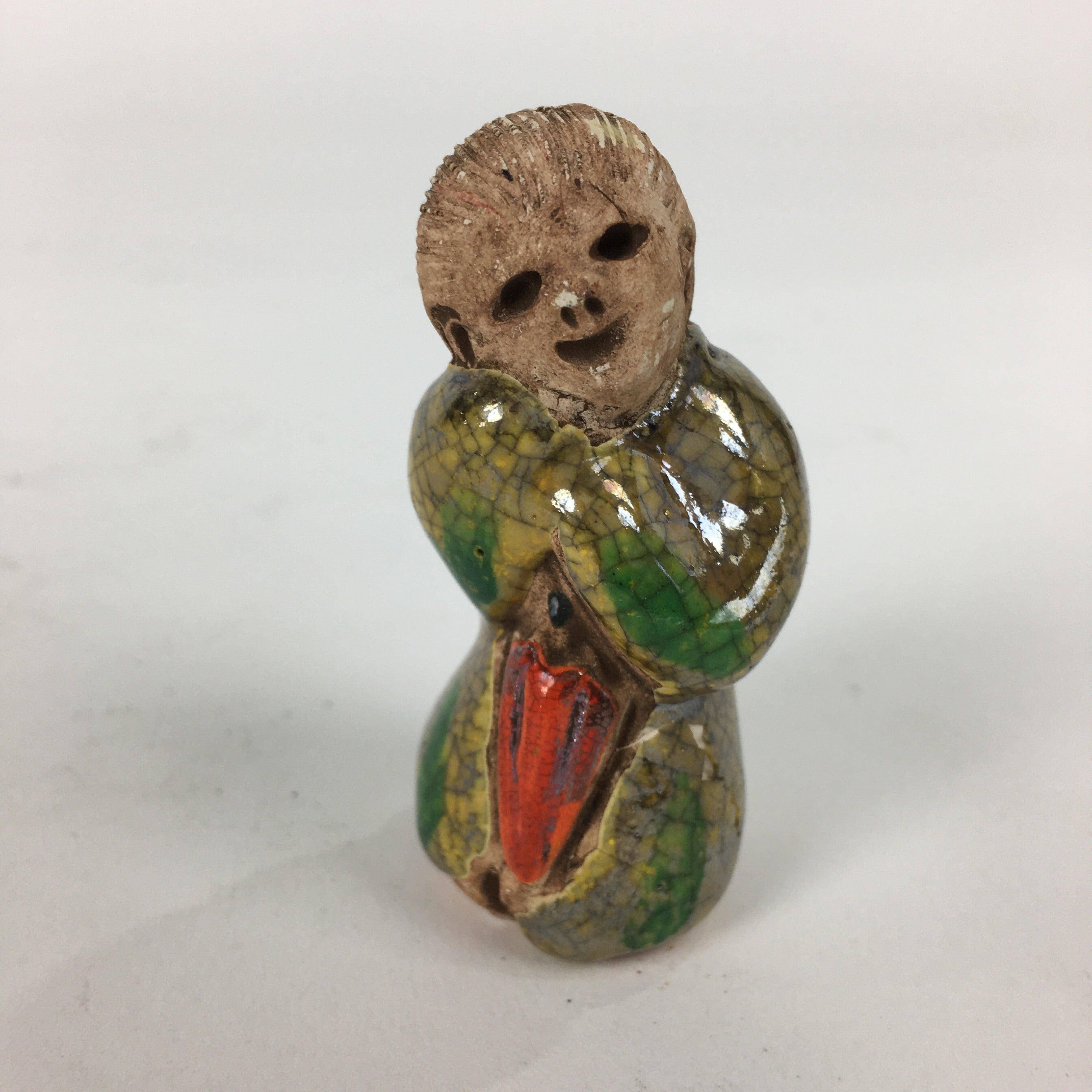 Japanese Ceramic Kimono Lady Doll Figurine Vtg Pottery Yellow Green Kimono KF571