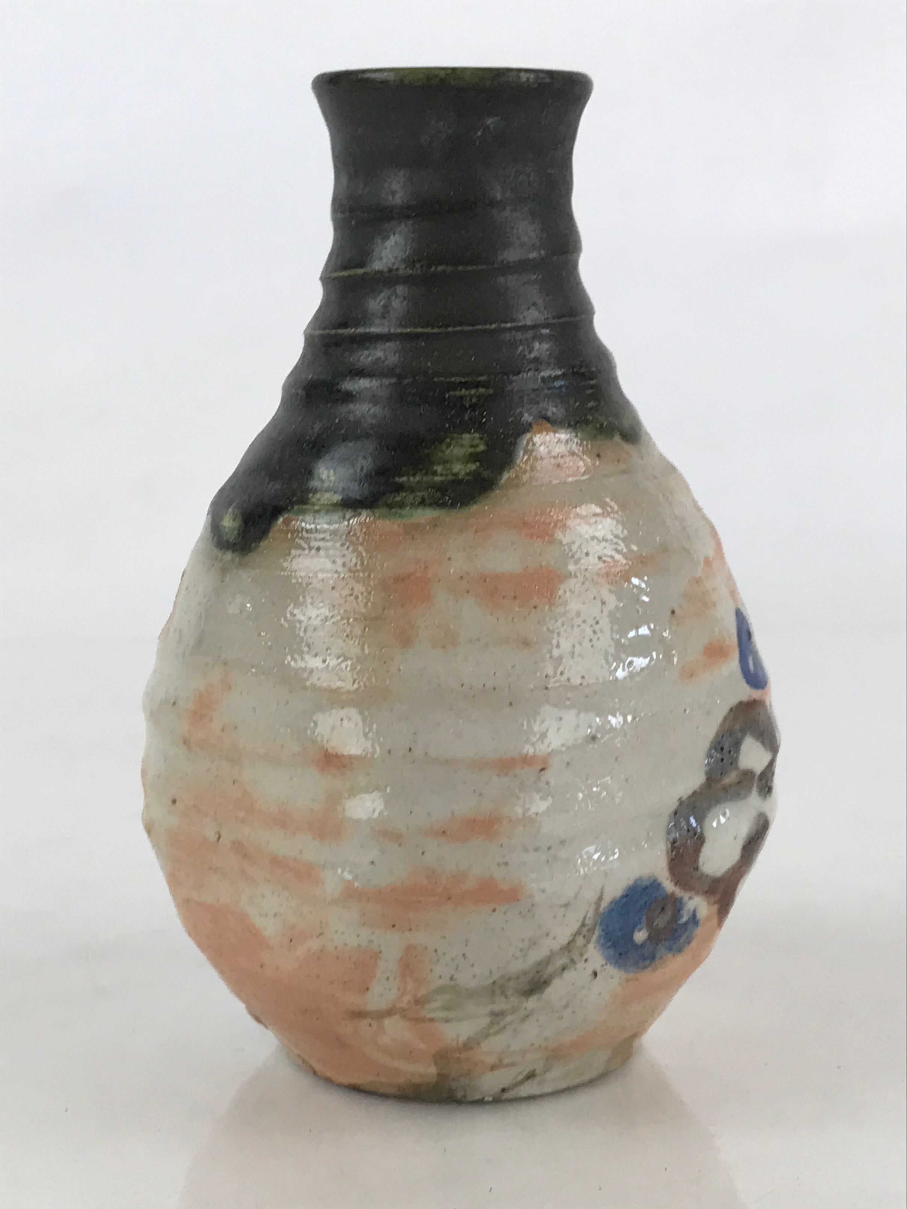 Japanese Ceramic Kishu Ware Aoi Kiln Sake Bottle Pottery Yakimono Tokkuri TS492