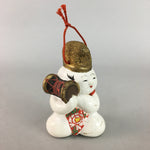 Japanese Ceramic Kokeshi Doll Vtg Pottery Figurine Child Playing Drum Bib KF185