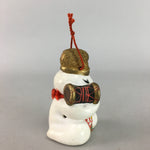 Japanese Ceramic Kokeshi Doll Vtg Pottery Figurine Child Playing Drum Bib KF185