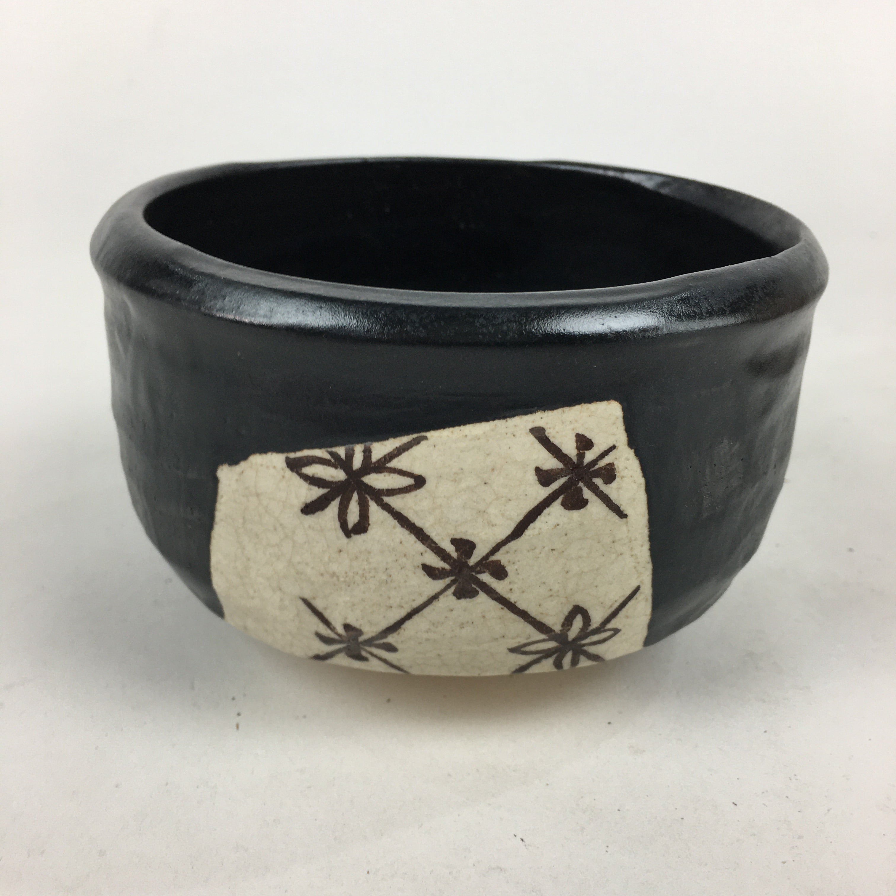 Japanese Ceramic Kuro-Oribe Green Tea Bowl Vtg Chawan Boxed Pottery PX603