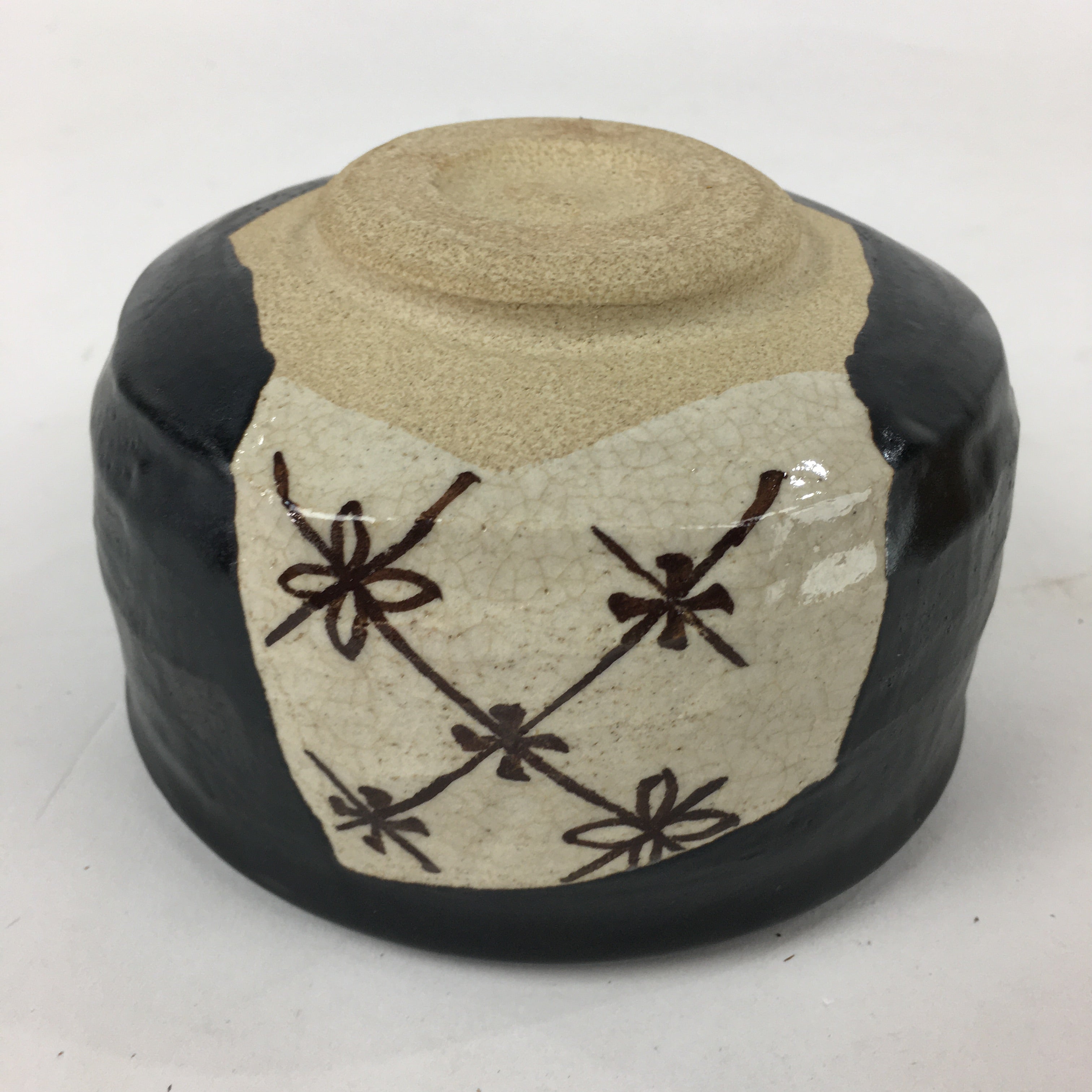 Japanese Ceramic Kuro-Oribe Green Tea Bowl Vtg Chawan Boxed Pottery PX603
