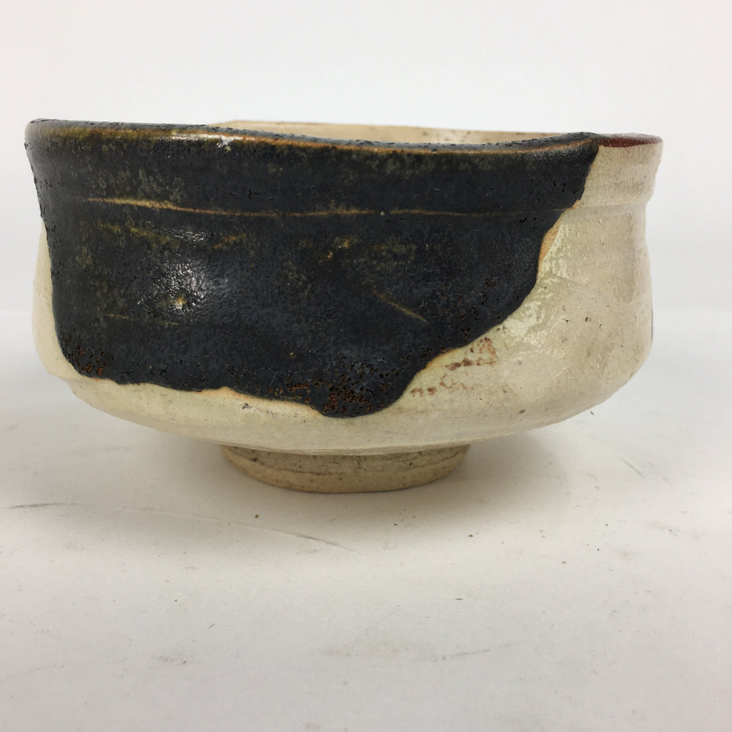 Japanese Ceramic Kuro-Oribe Ware Tea Ceremony Bowl Vtg Black White Chawan GTB774