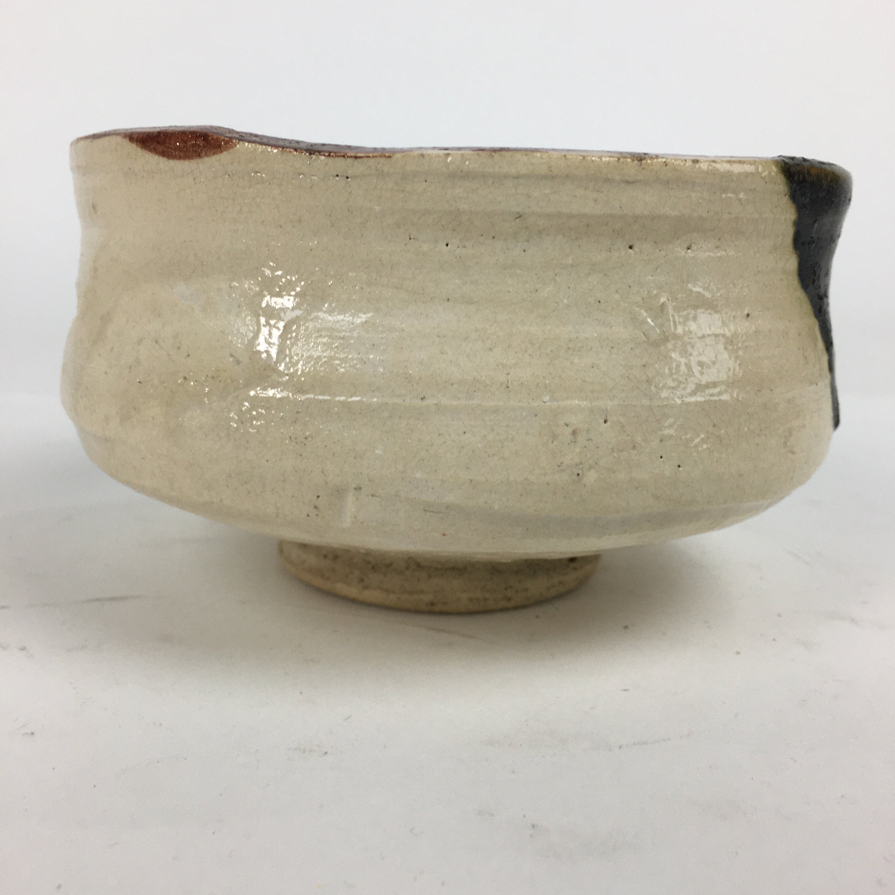Japanese Ceramic Kuro-Oribe Ware Tea Ceremony Bowl Vtg Black White Chawan GTB774