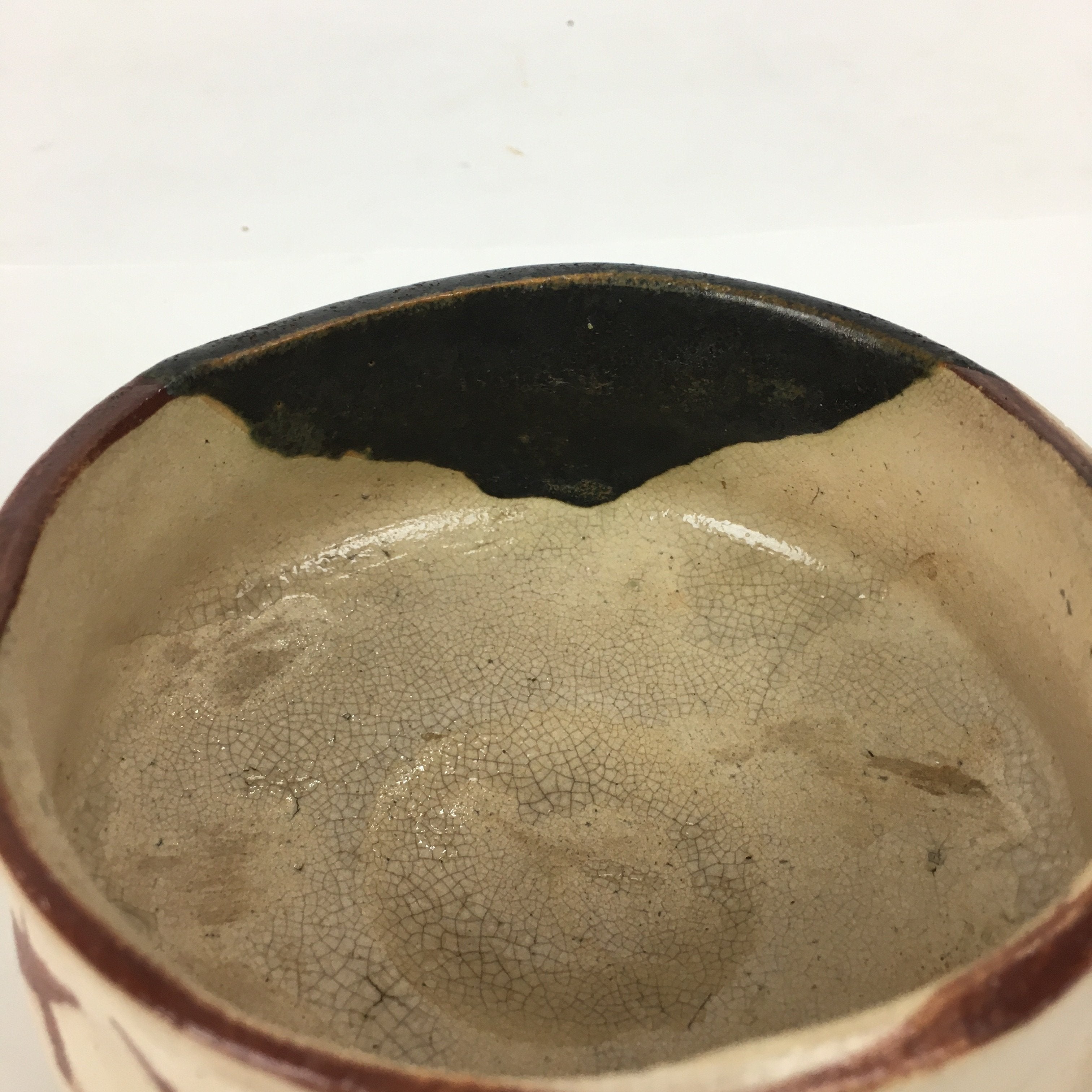 Japanese Ceramic Kuro-Oribe Ware Tea Ceremony Bowl Vtg Black White Chawan GTB774