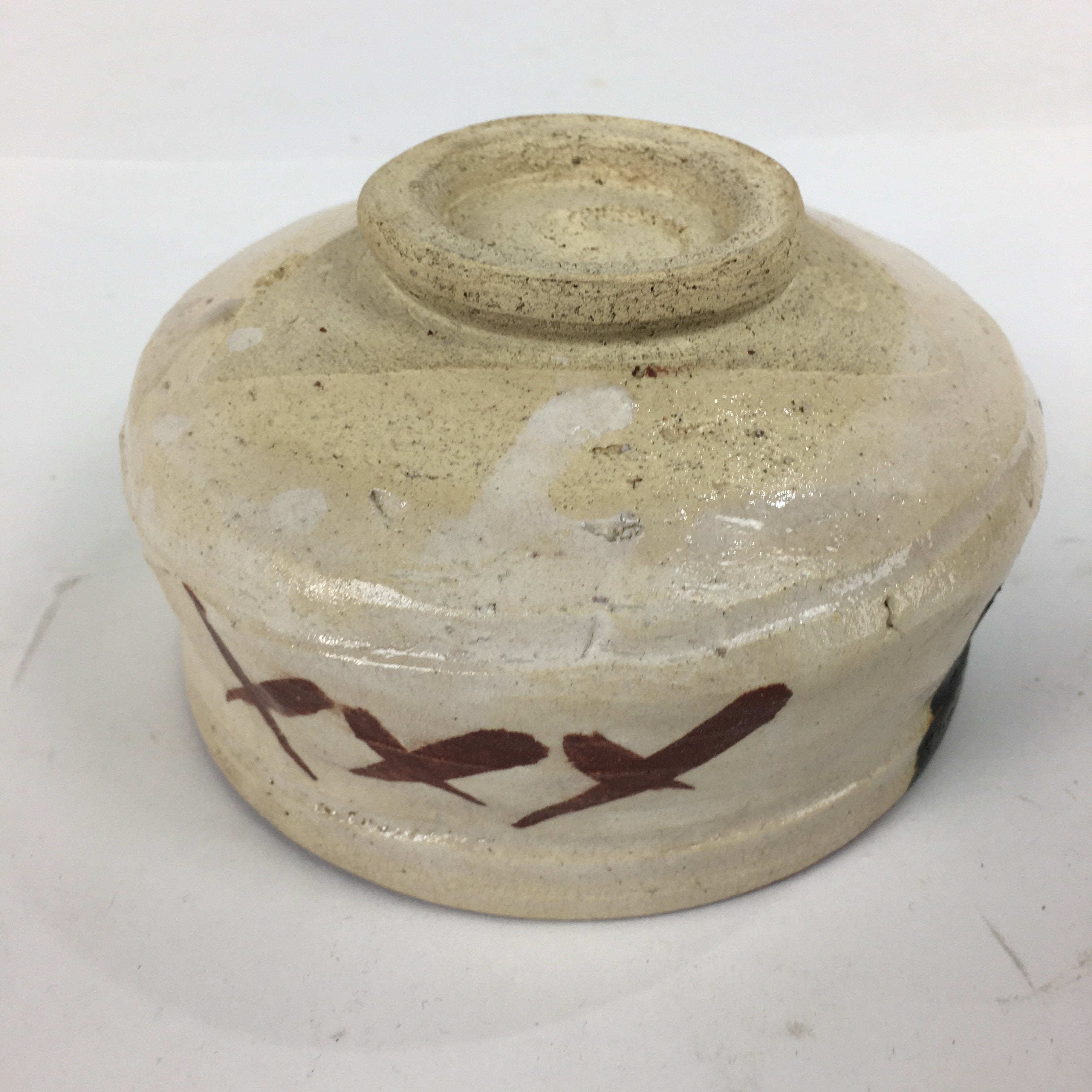 Japanese Ceramic Kuro-Oribe Ware Tea Ceremony Bowl Vtg Black White Chawan GTB774