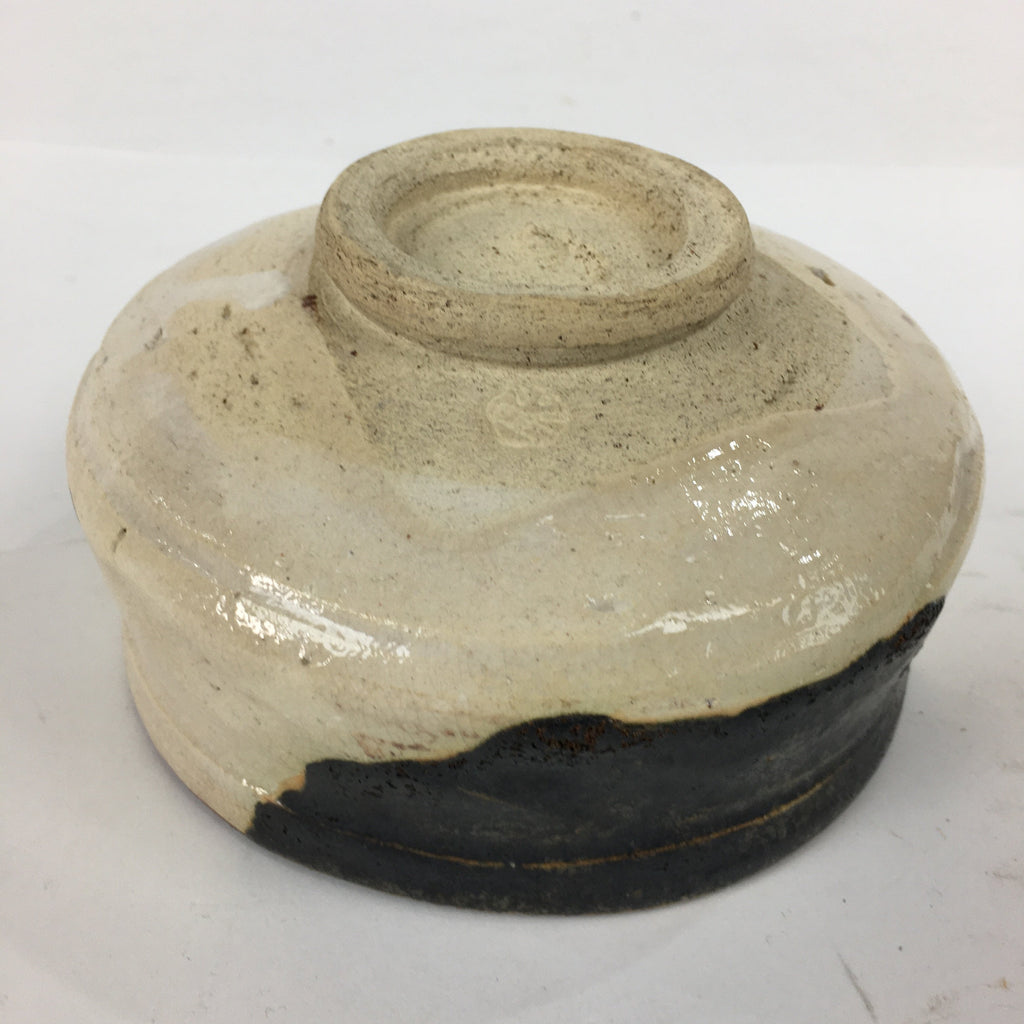 Japanese Ceramic Kuro-Oribe Ware Tea Ceremony Bowl Vtg Black White Chawan GTB774