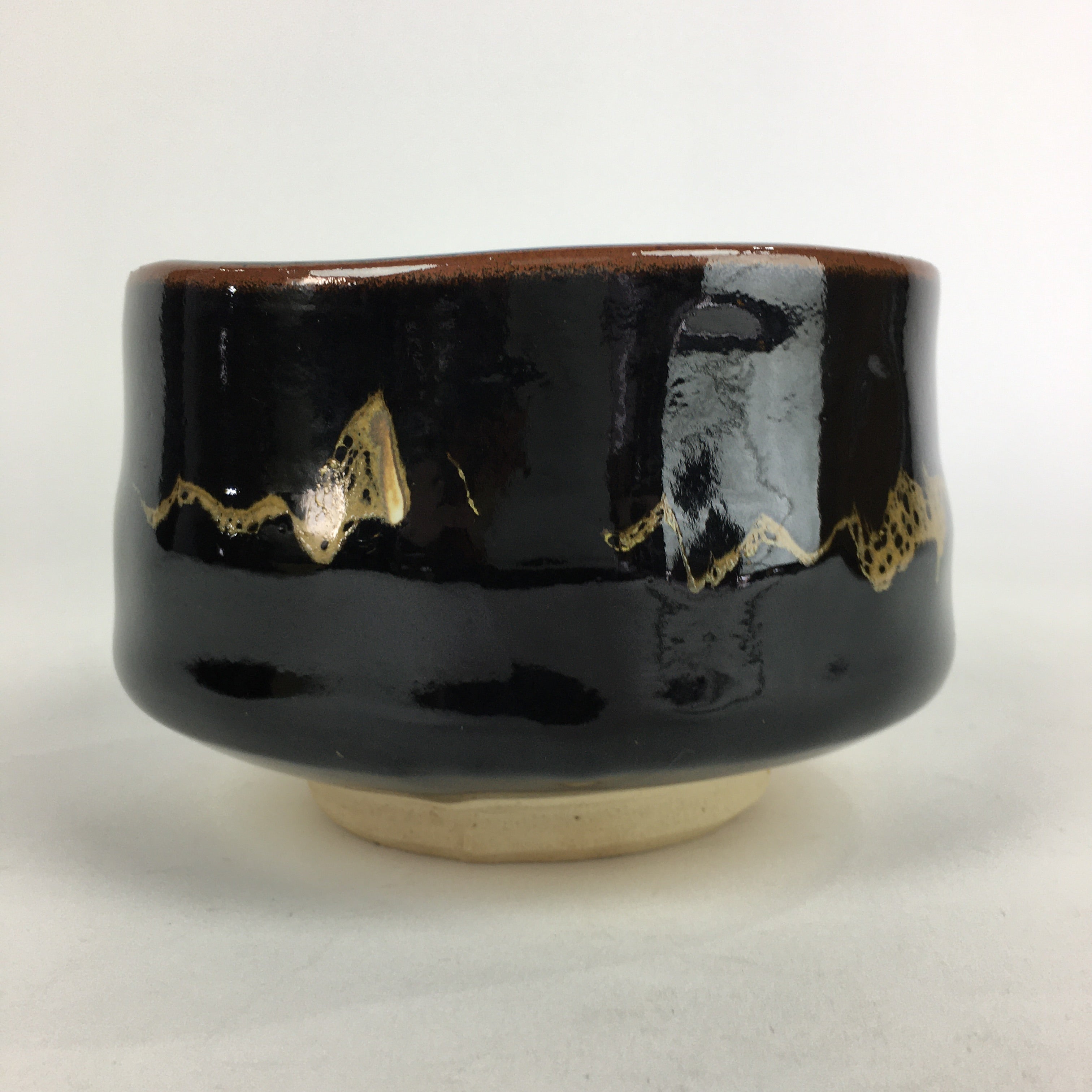 Japanese Ceramic Kuroraku Tea Ceremony Green Tea Bowl Vtg Chawan GTB925