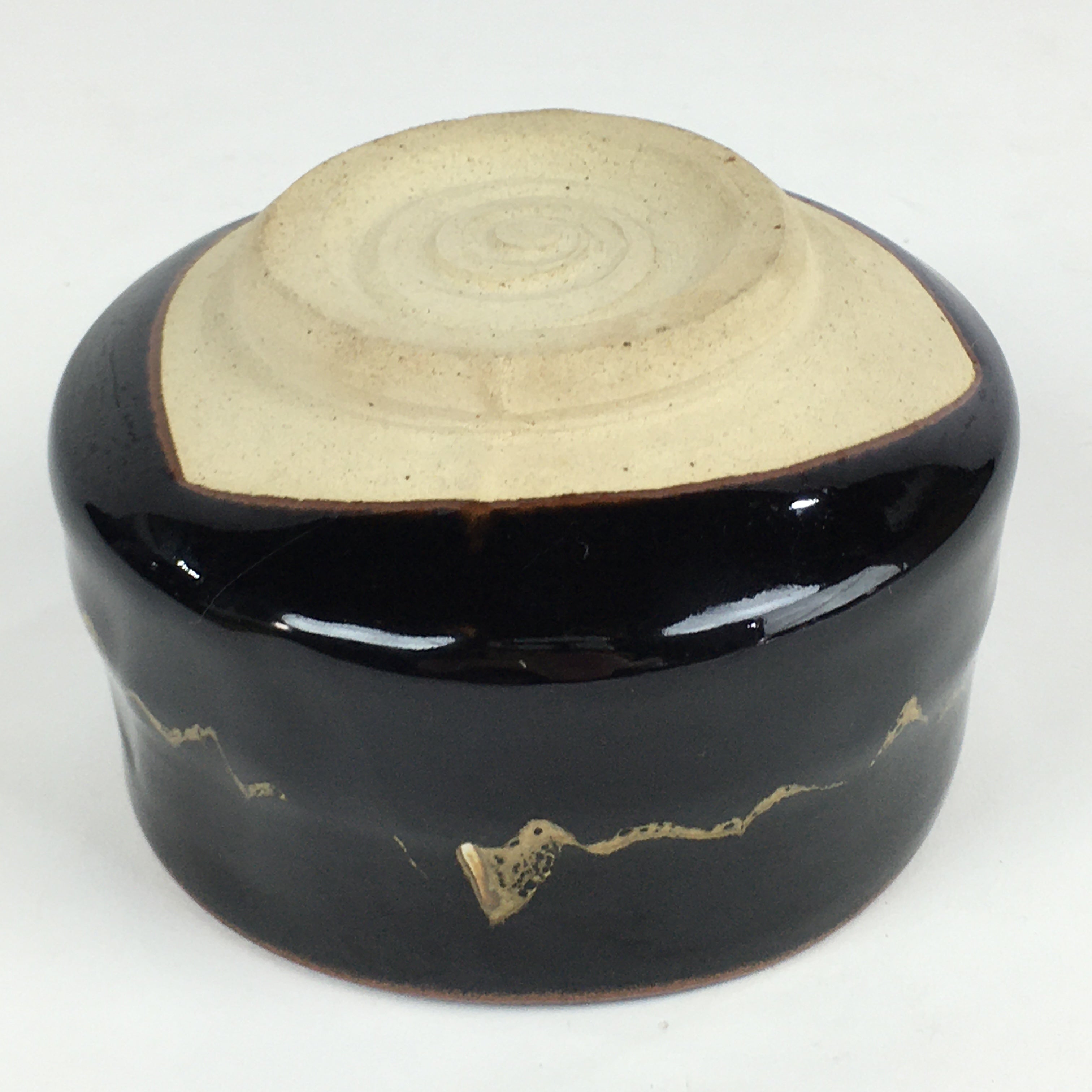 Japanese Ceramic Kuroraku Tea Ceremony Green Tea Bowl Vtg Chawan GTB925