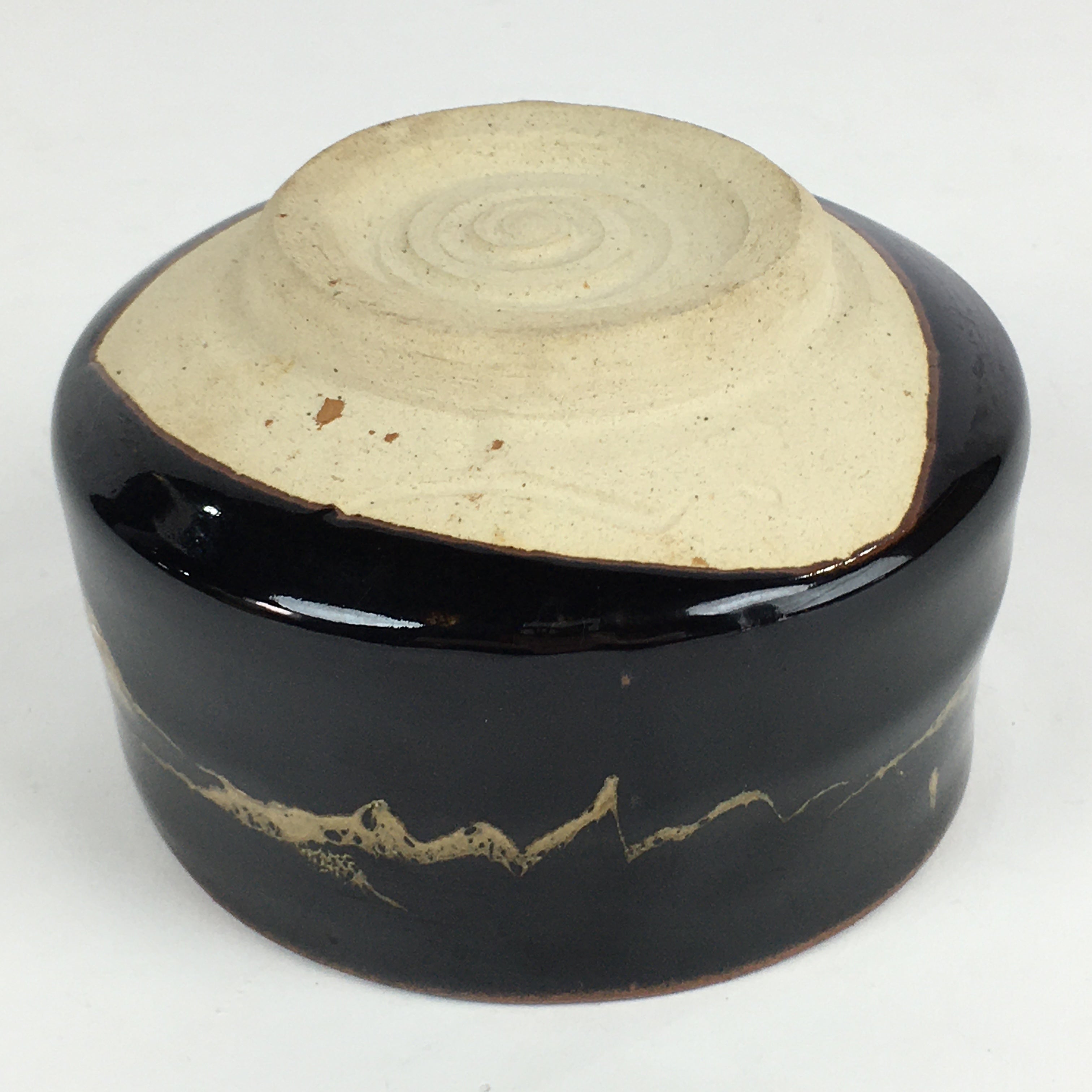 Japanese Ceramic Kuroraku Tea Ceremony Green Tea Bowl Vtg Chawan GTB925