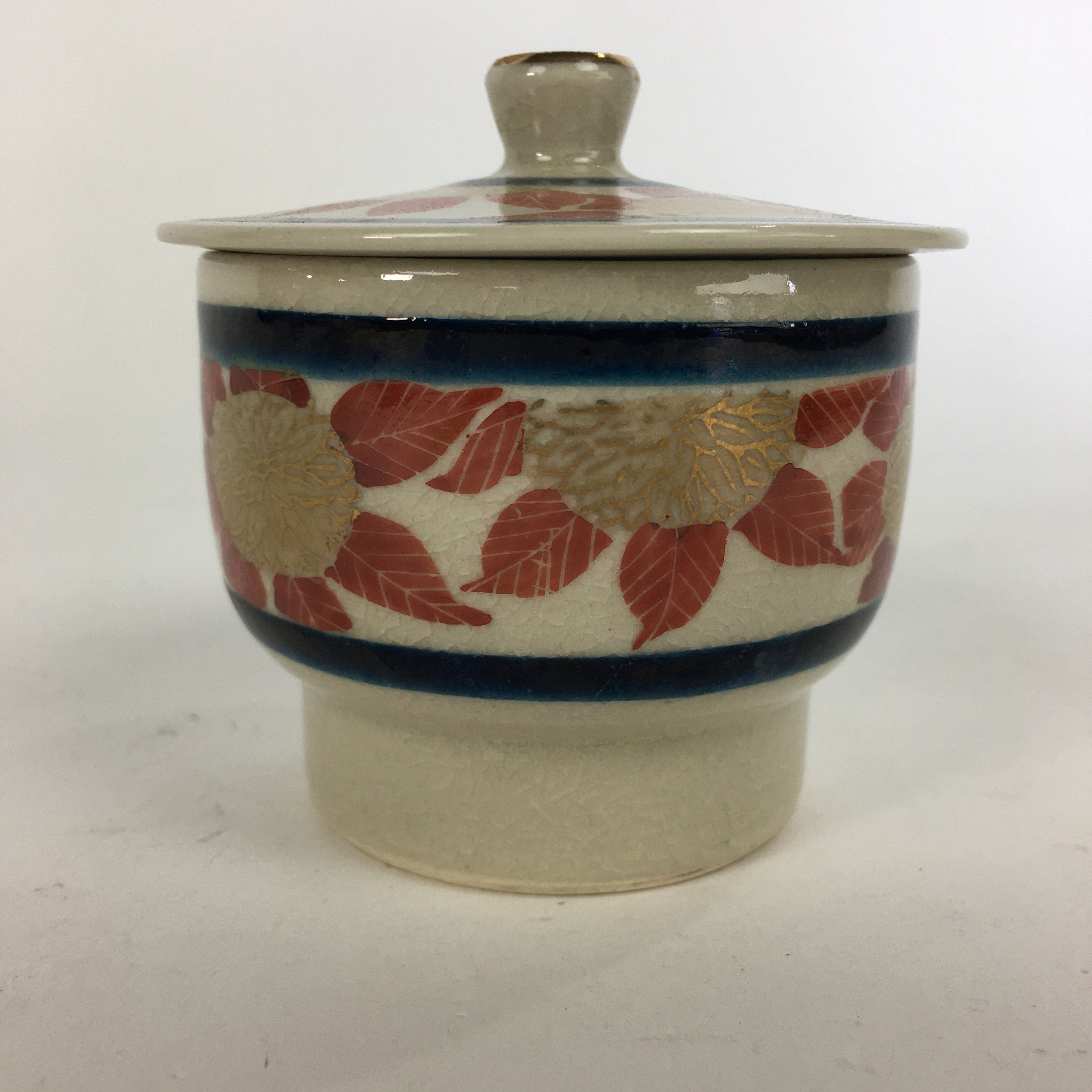 Japanese Ceramic Kutani Teacup Vtg Pottery Red Gold flower Yunomi Sencha TC217