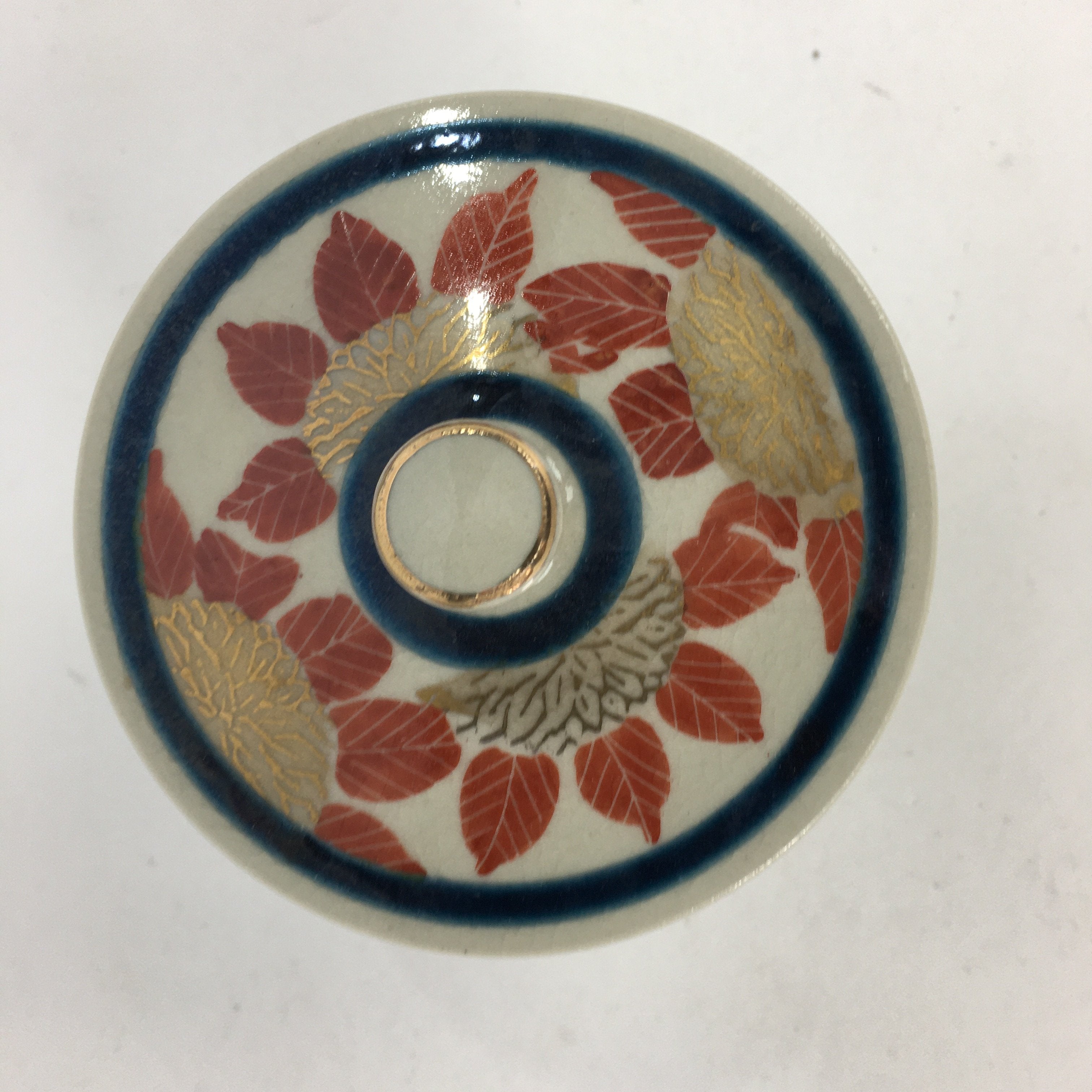 Japanese Ceramic Kutani Teacup Vtg Pottery Red Gold flower Yunomi Sencha TC217