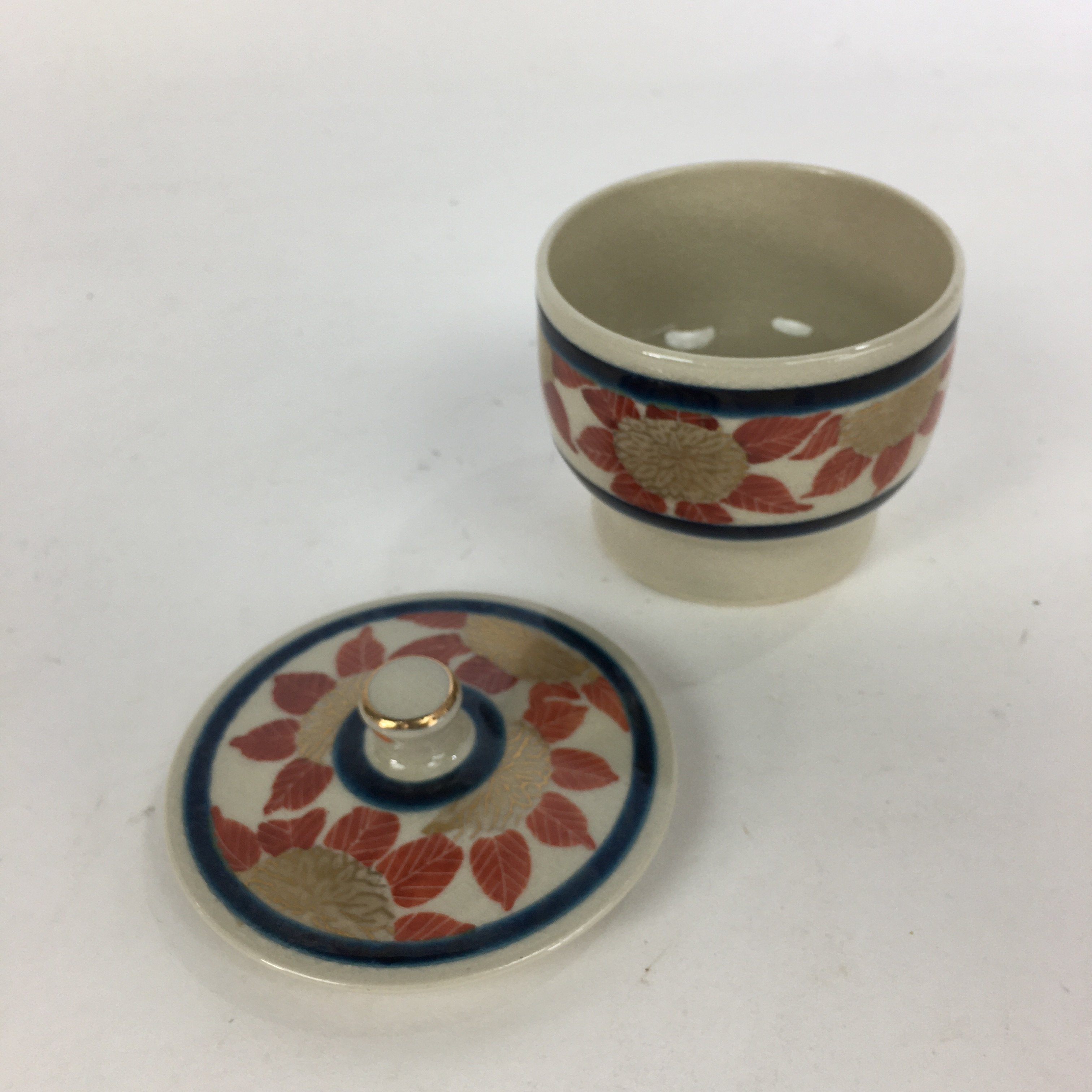 Japanese Ceramic Kutani Teacup Vtg Pottery Red Gold flower Yunomi Sencha TC217