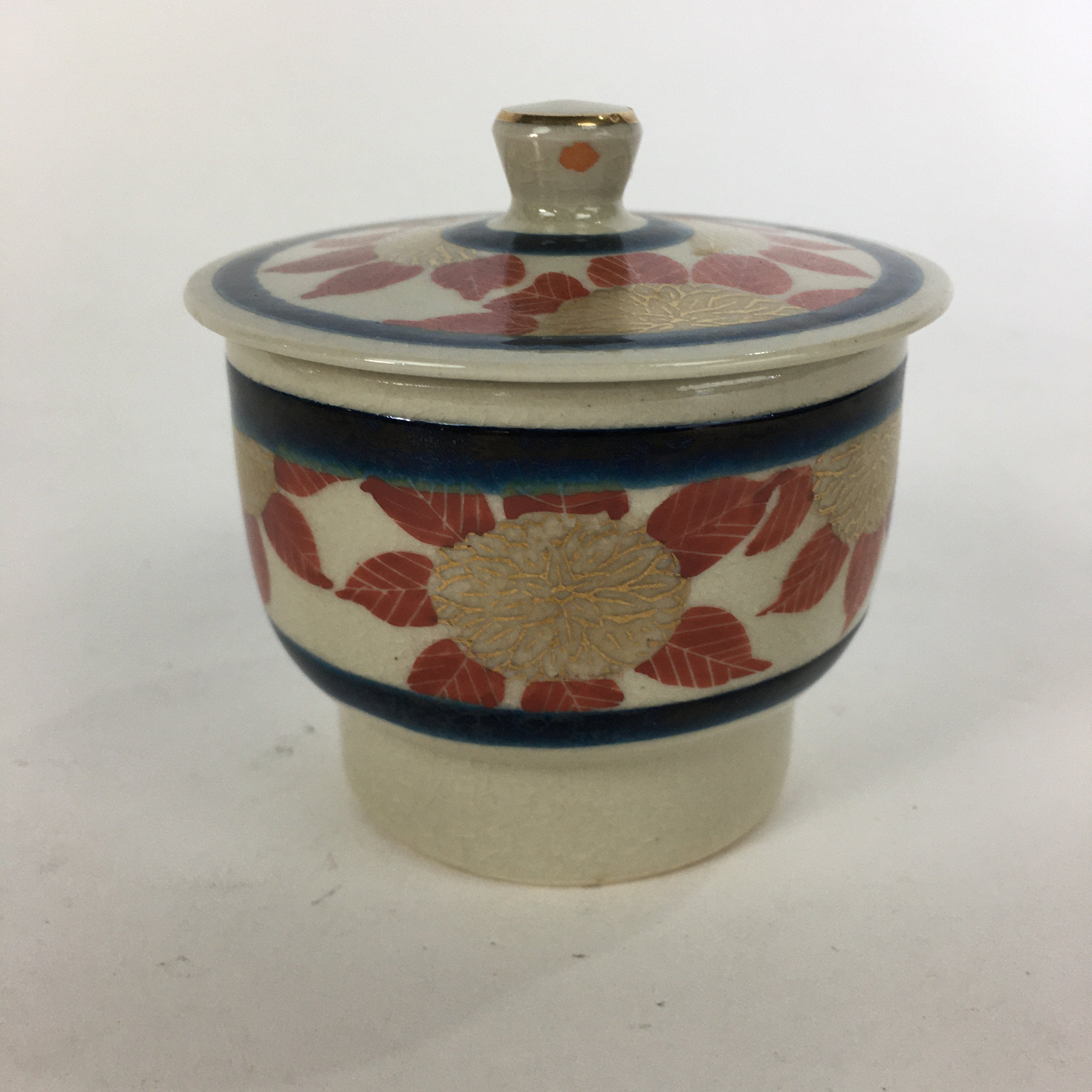 Japanese Ceramic Kutani Teacup Vtg Pottery Red Gold flower Yunomi Sencha TC217