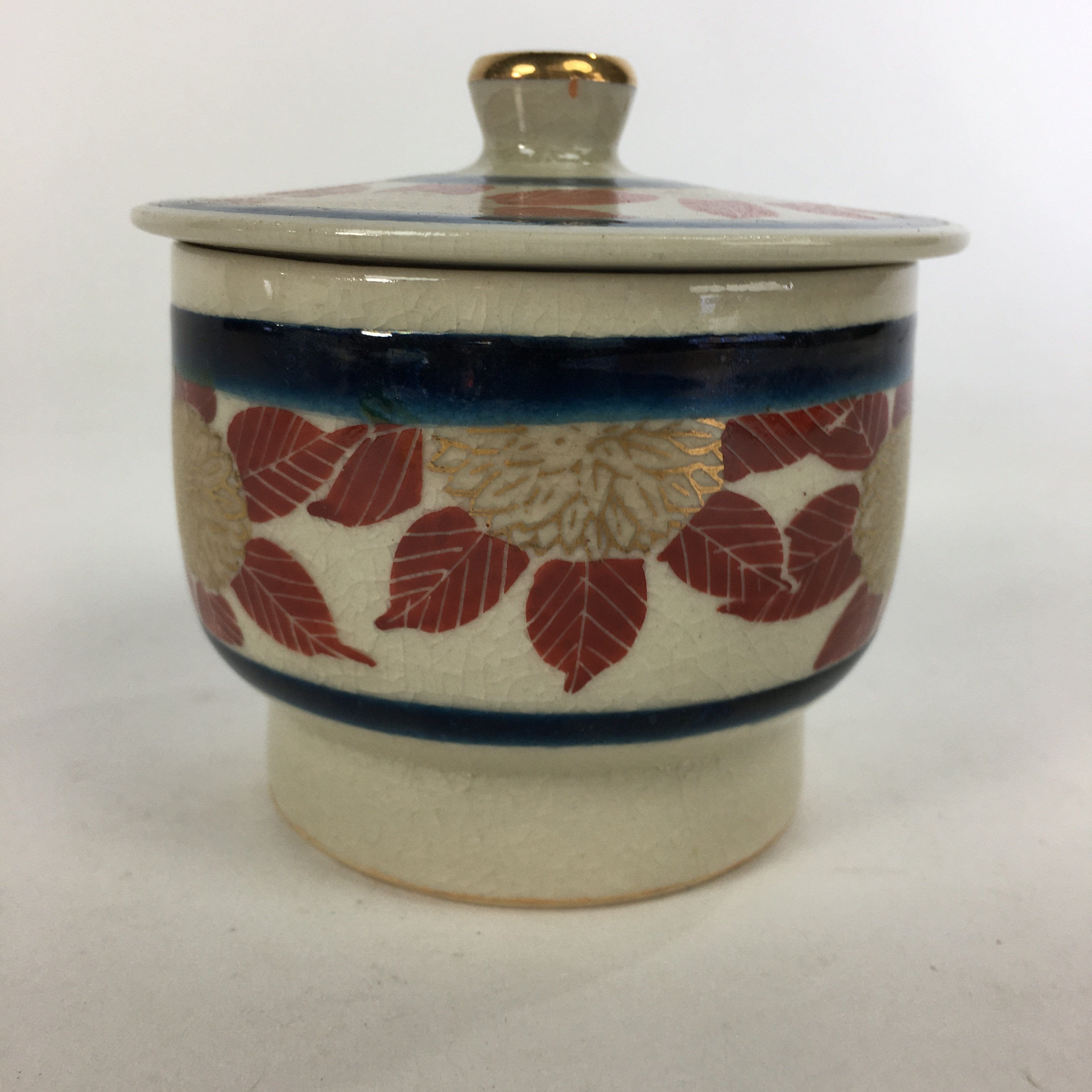 Japanese Ceramic Kutani Teacup Vtg Pottery Red Gold flower Yunomi Sencha TC218