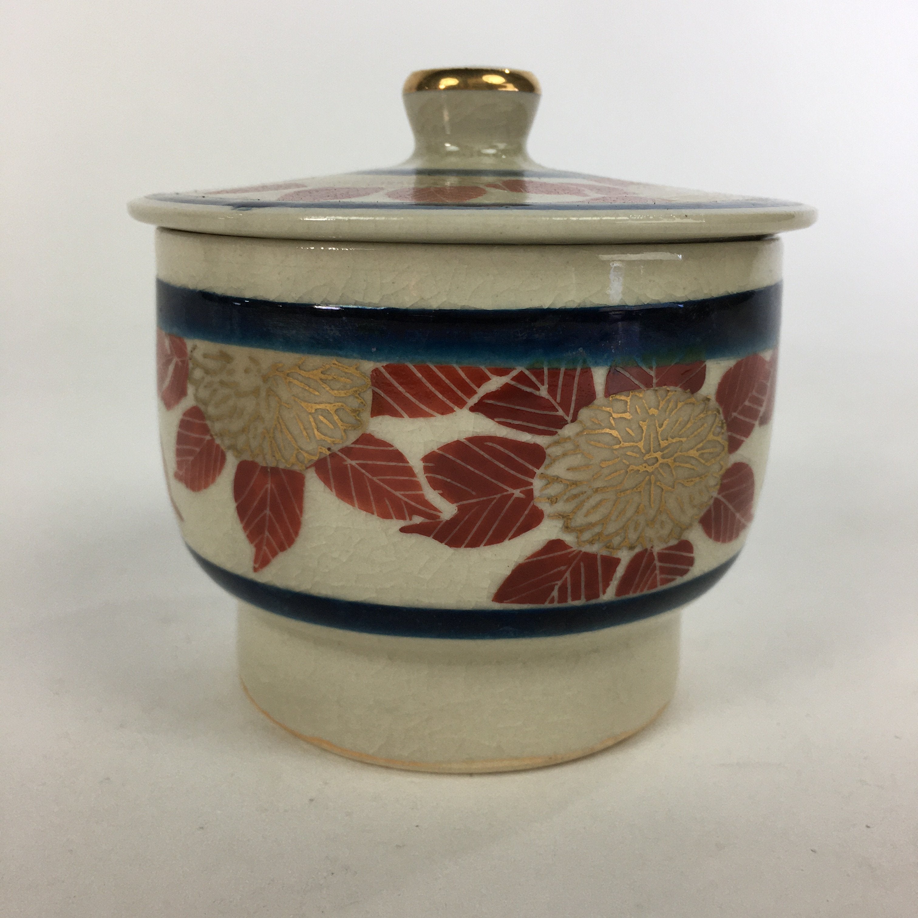 Japanese Ceramic Kutani Teacup Vtg Pottery Red Gold flower Yunomi Sencha TC218