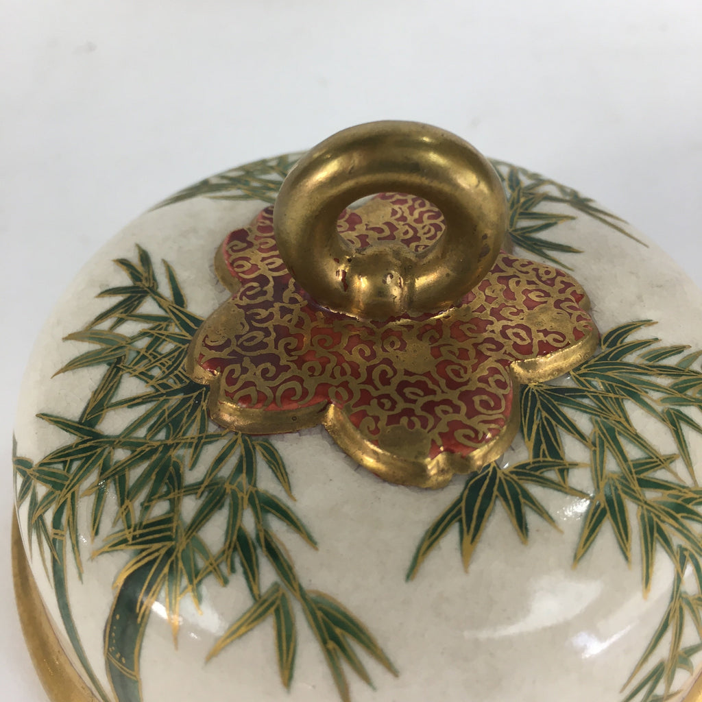 Japanese Ceramic Kutani Ware Lidded Pot Jar Tsubo Vtg Pottery Flower Pattern PP5