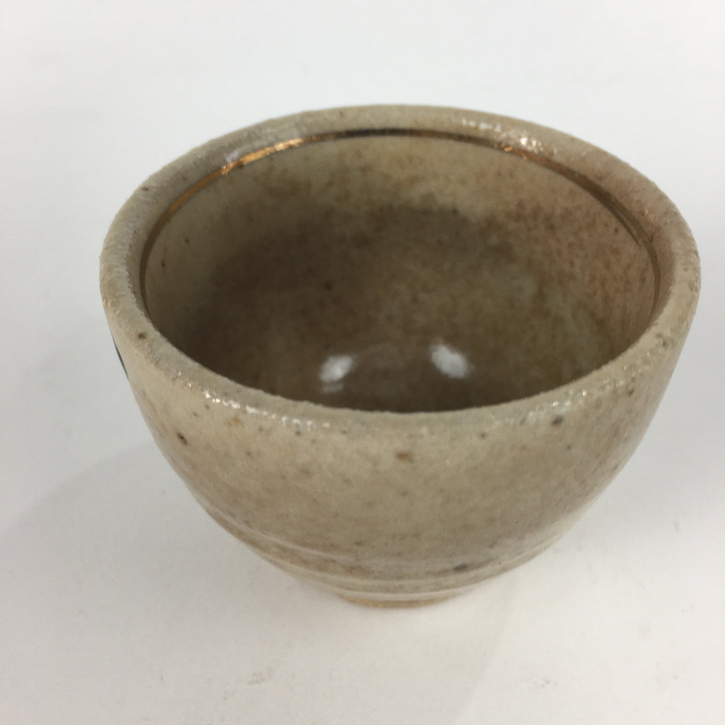 Japanese Ceramic Kutani Ware Sake Cup Vtg Guinomi Ochoko Beige Flower GU971