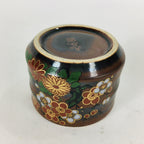 Japanese Ceramic Kutani Ware Sake Cup Vtg Guinomi Ochoko Brown Flowers GU905
