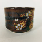 Japanese Ceramic Kutani Ware Sake Cup Vtg Guinomi Ochoko Brown Flowers GU905